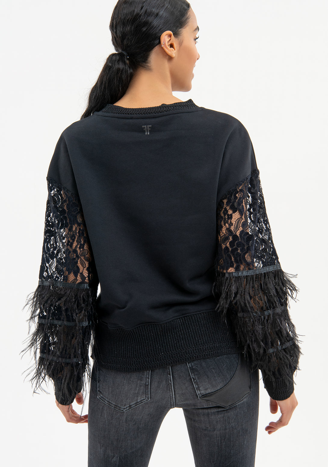 Sweater regular fit with lace sleeves and feathers applied Fracomina FR23WT9008F442G1-053-3