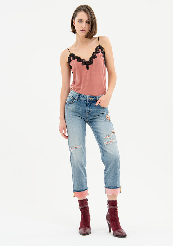 Jeans cropped with push up effect made in denim with light wash Fracomina FR23WV8010D401O1-437-1