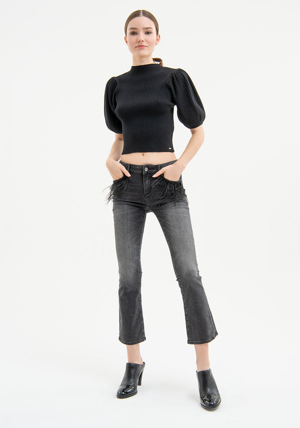 Jeans cropped with push up effect made in black denim with dark wash Fracomina FR23WV8030D40104-H21-1