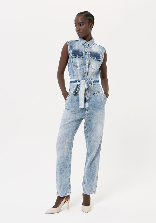 Sleeveless overall made in denim with strong wash Fracomina FR24S02002D44993-685-1