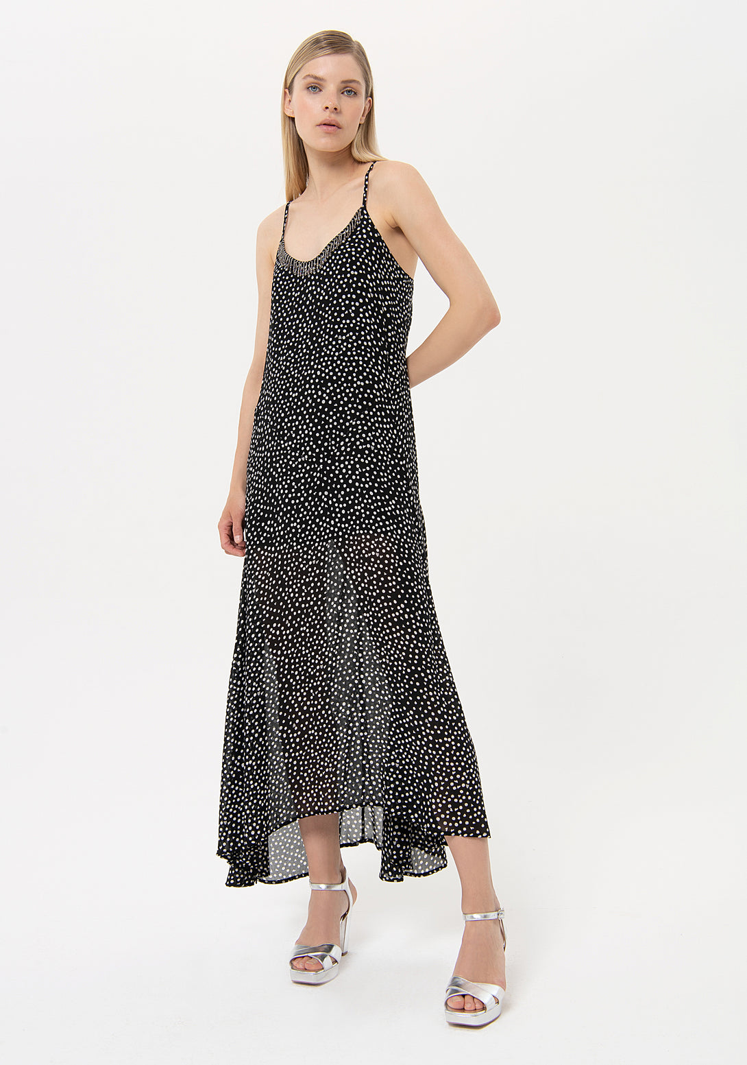 Long sleeveless dress with polka dots pattern Fracomina FR24SD3015W413R8-S37-1