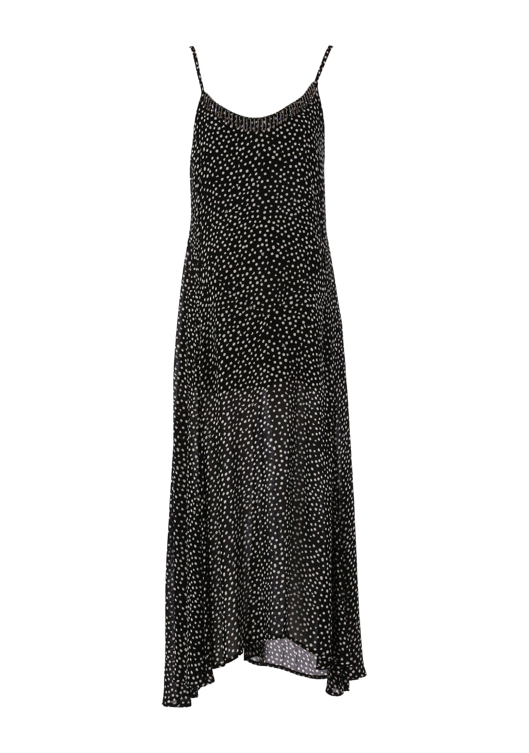 Long sleeveless dress with polka dots pattern