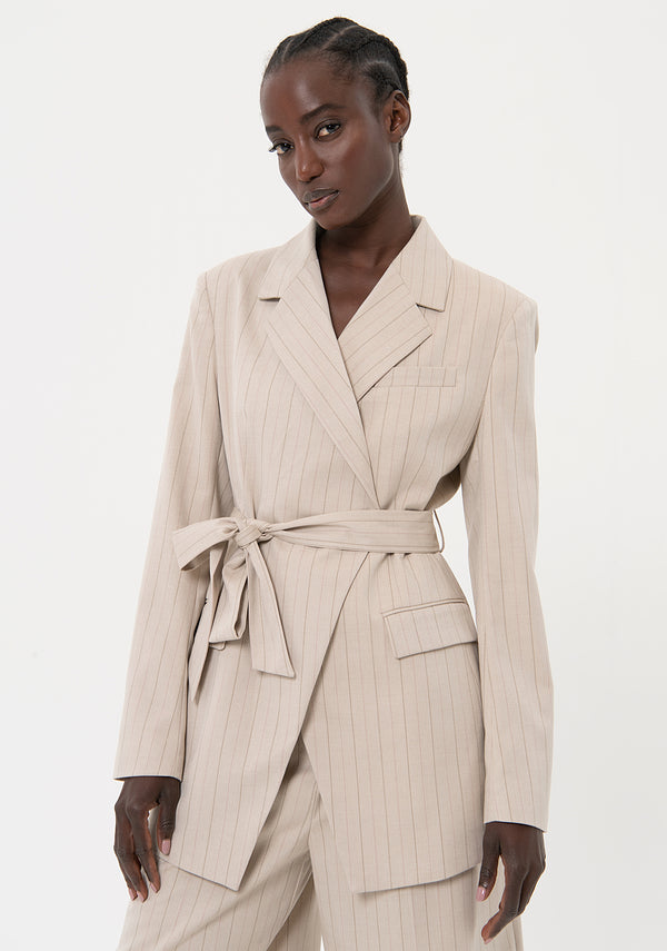 Long blazer regular fit made in pinstriped fabric Fracomina FR24SJ3005W492Q6-251-1