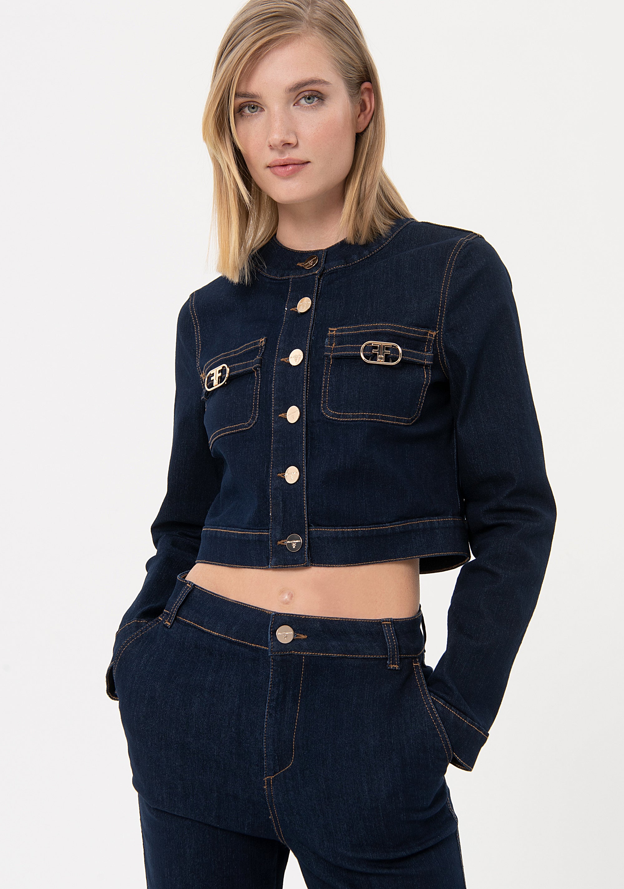 Jacket regular fit cropped made in denim with raw wash FR24SJ4007D45793 ...