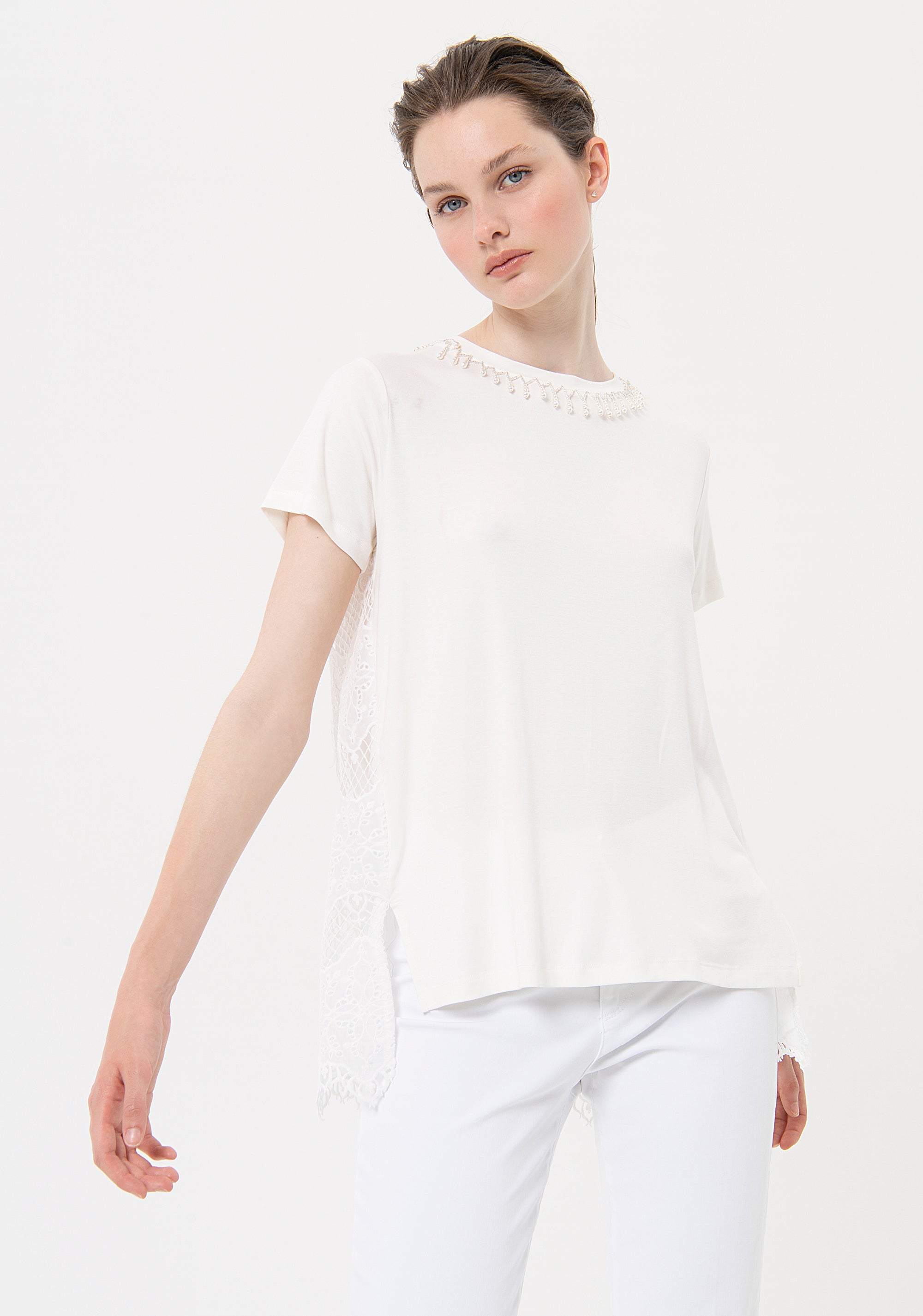 Blouse wide fit with lace detail on the back Fracomina FR24ST1004J467G1-108-4