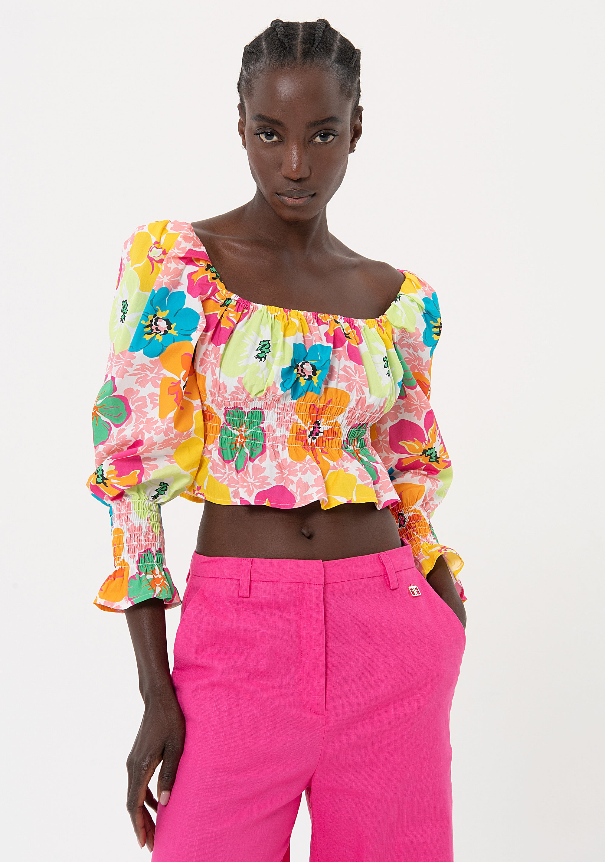 Top cropped with flowery pattern Fracomina FR24ST1006W400R8-S27-1