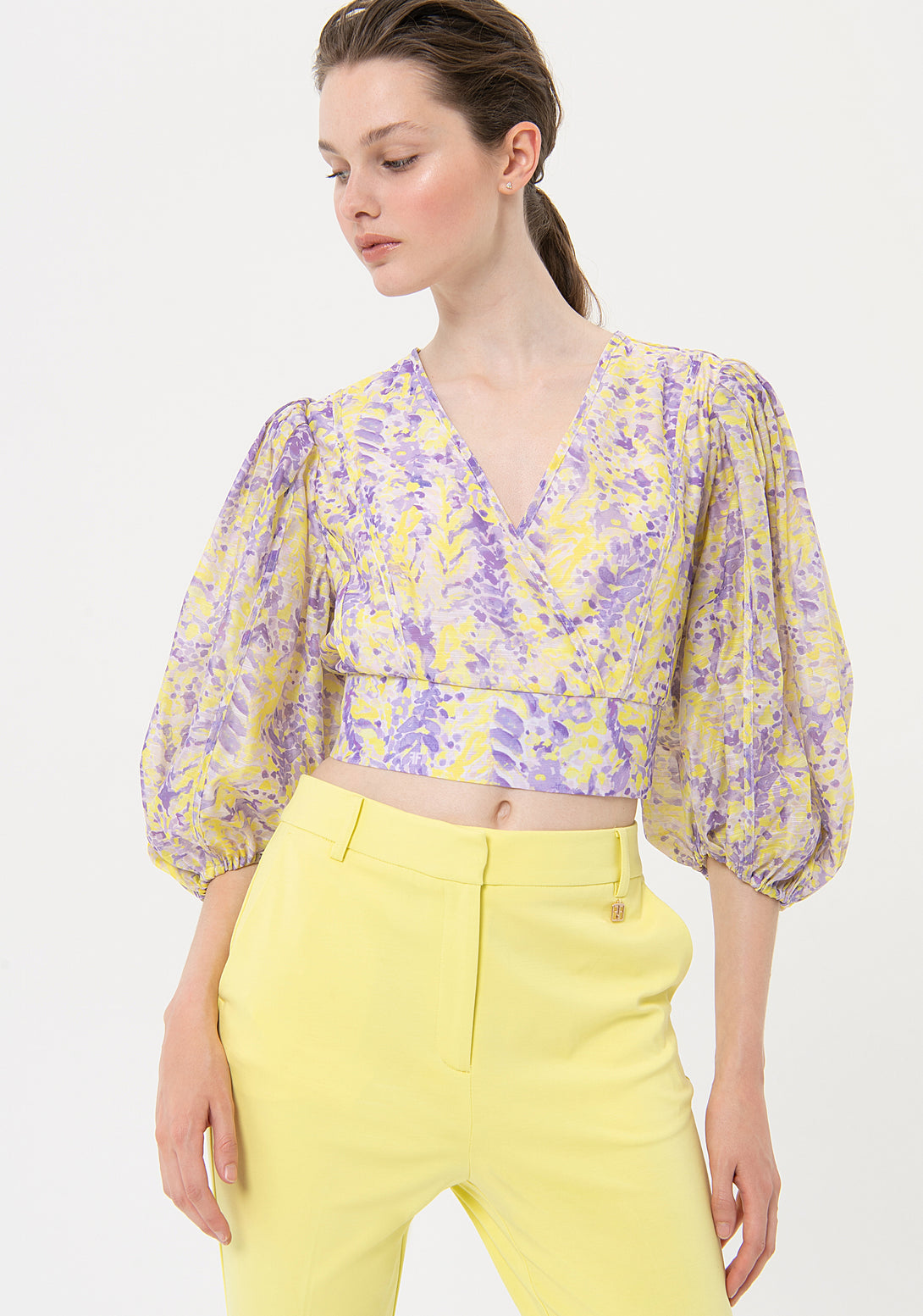 Wrap blouse cropped with conceptual pattern Fracomina FR24ST1008W688R8-S22-1