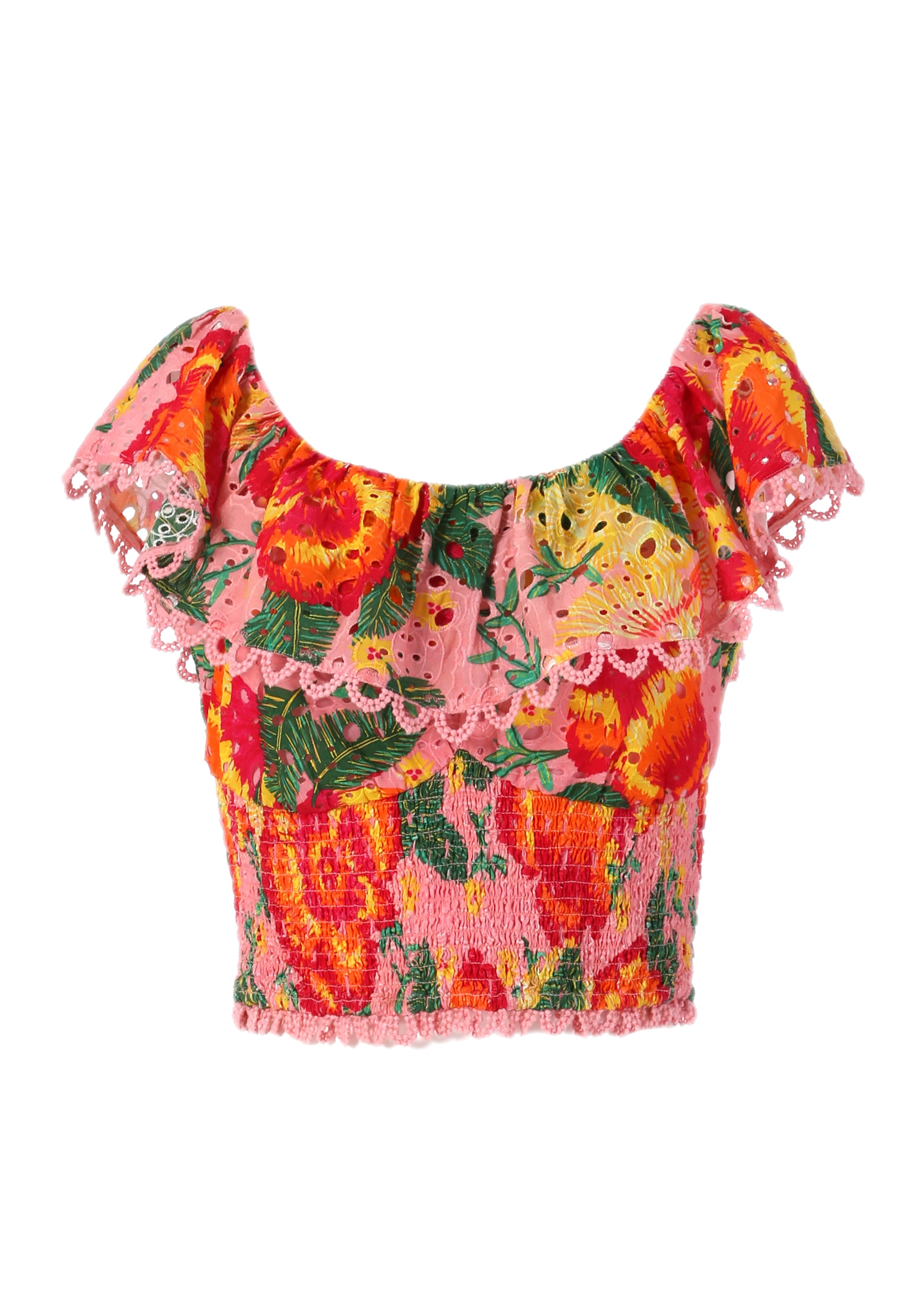 Top cropped made in san Gallo lace with flowery pattern Fracomina FR24ST1023W687R8-S41-1_2a5b597f-3abe-4a51-825c-1fc2cdc23331