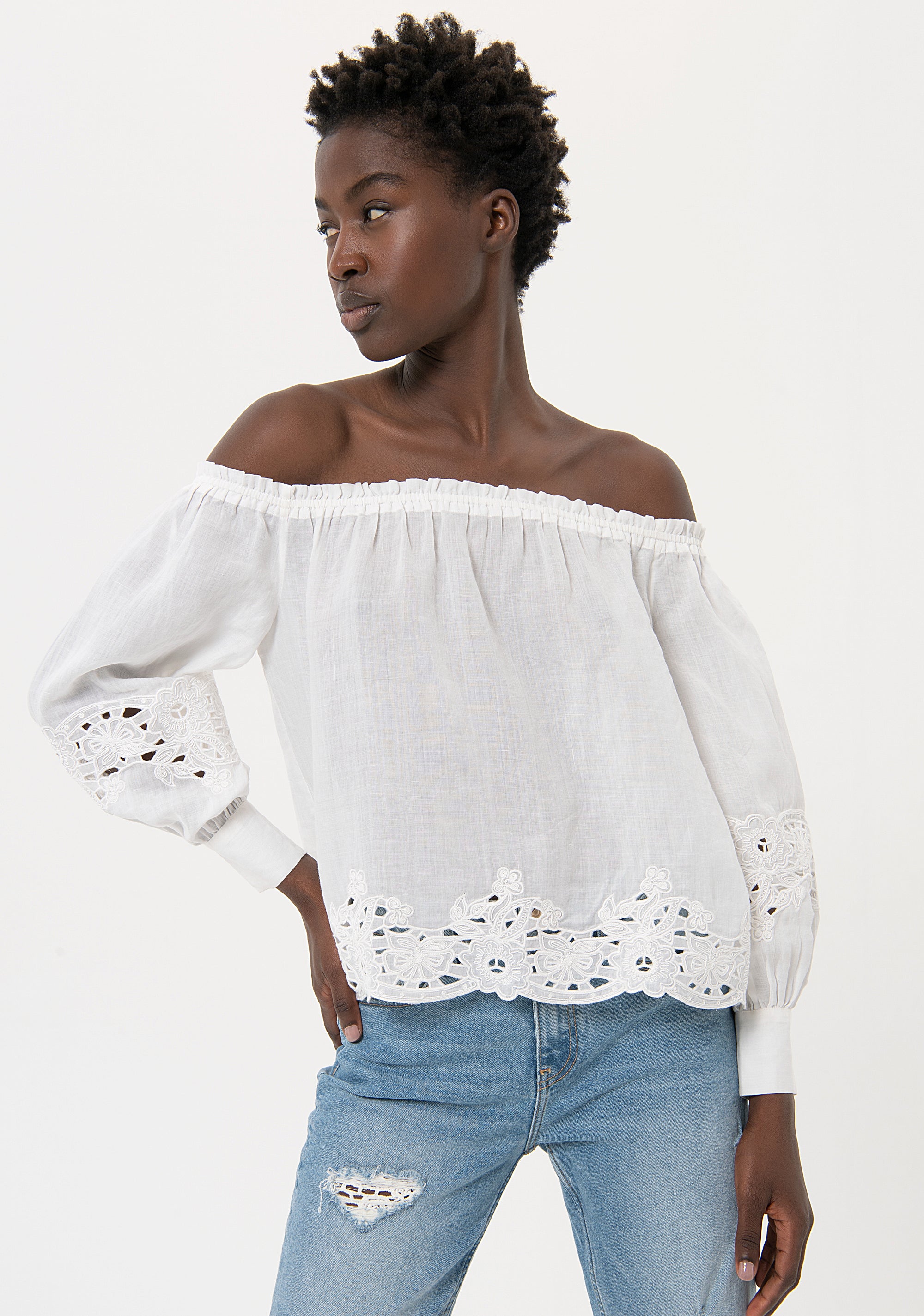 Top regular fit with uncovered shoulders made in ramiè Fracomina FR24ST1029W690E5-108-1