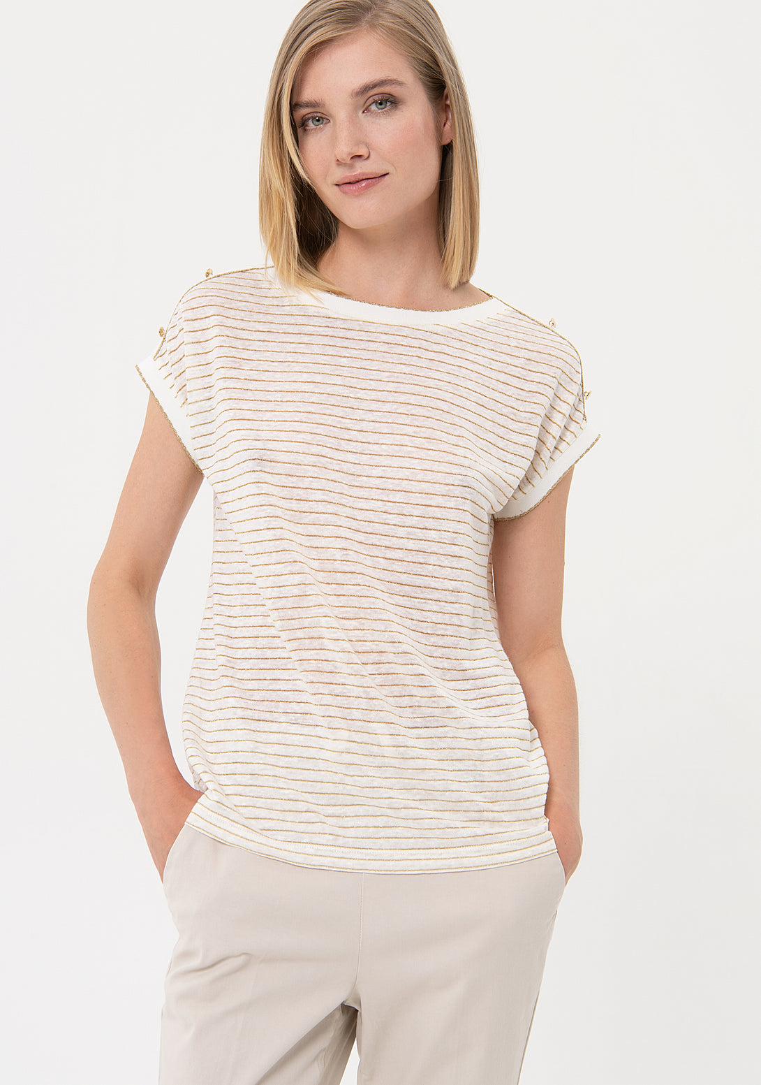 Top regular fit made in cotton and linen with lurex Fracomina FR24ST1046J449Q7-650-1