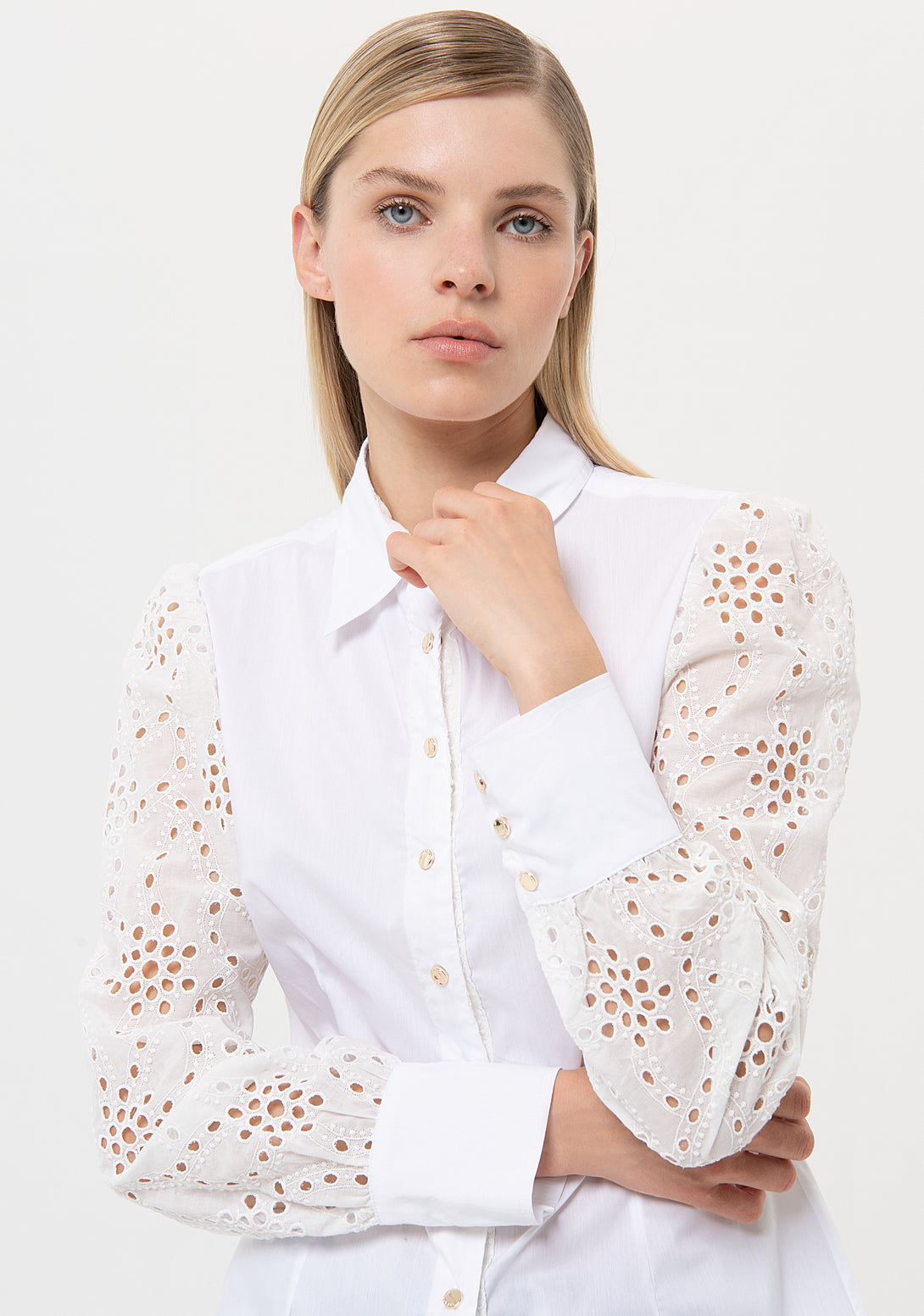 Shirt regular fit with long sleeves made in San Gallo lace Fracomina FR24ST6007W408R1-278-2