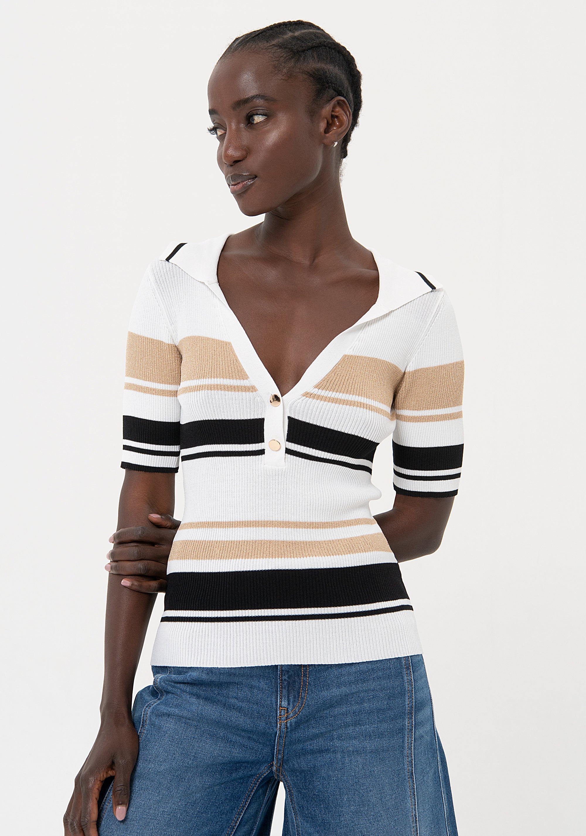 Knitted polo with stripes Fracomina FR24ST7004K420N8-S09-1