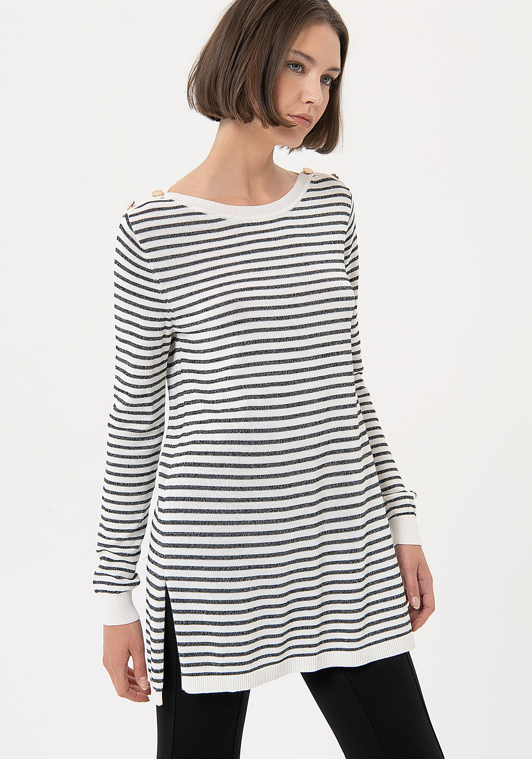 Long knitwear over fit with stripes Fracomina FR24ST7006K416Q7-109-2