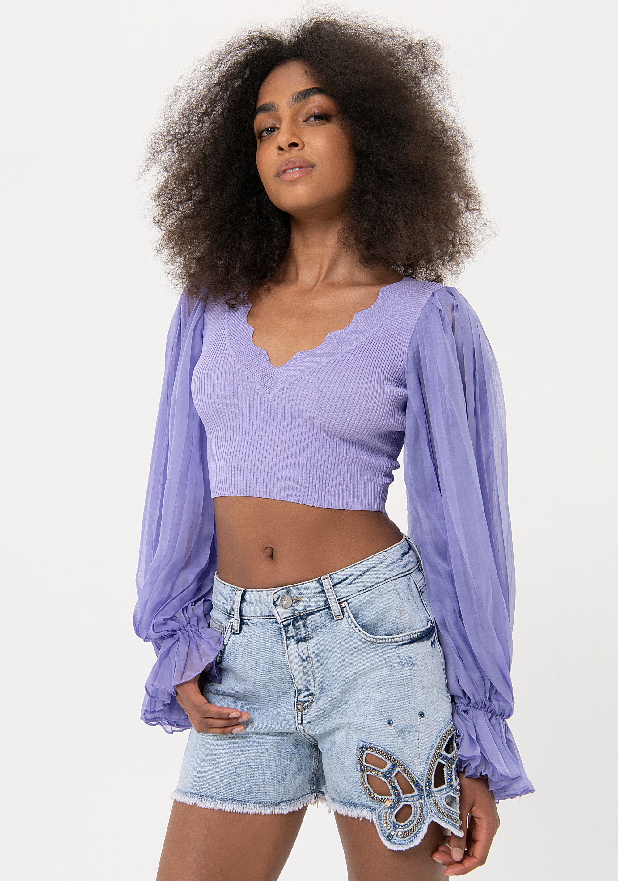 Knitwear cropped slim fit with rib Fracomina FR24ST7011K416F9-510-1_982b3f1c-2fc1-4df3-a40a-32ac6a043199