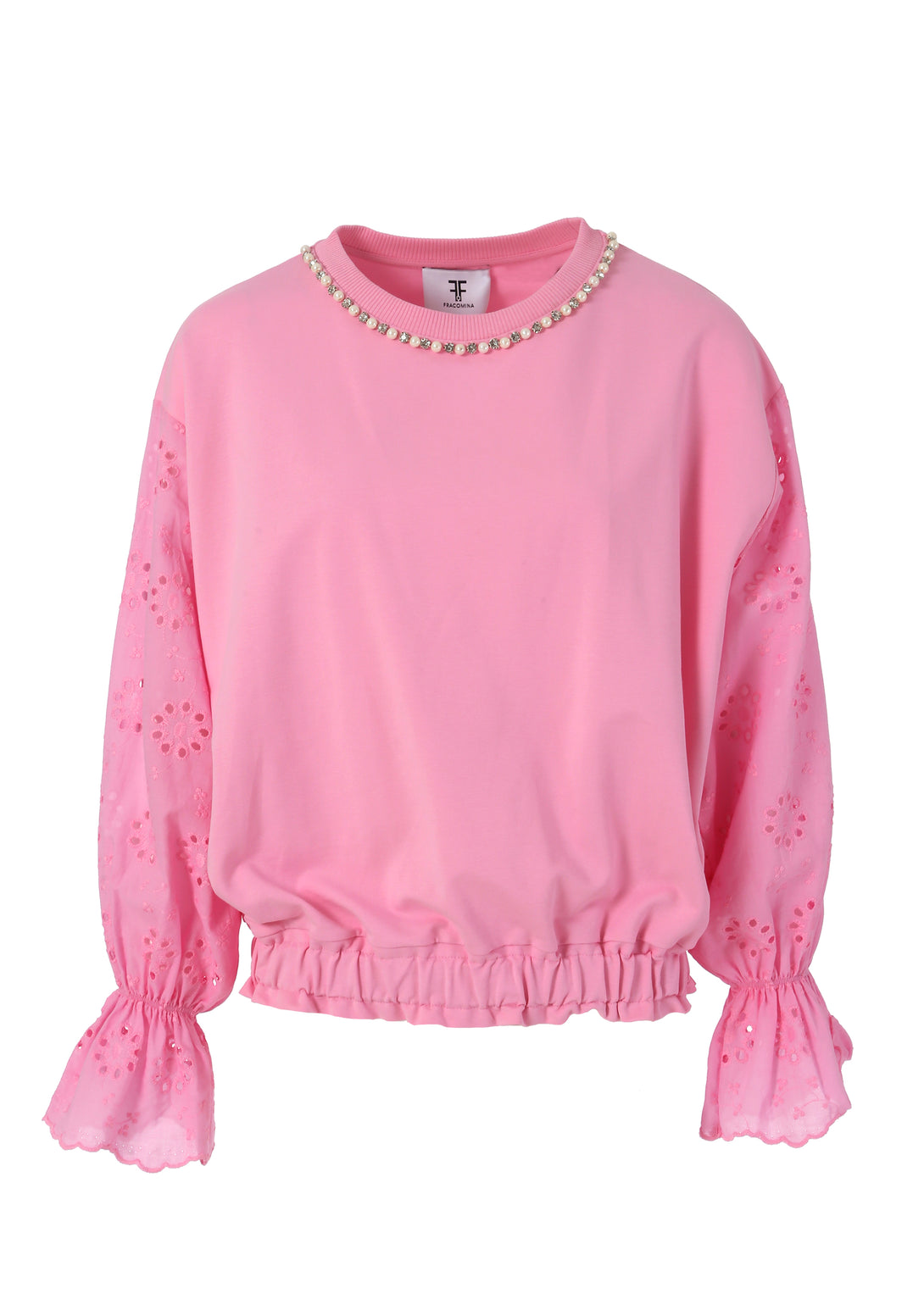 Sweater regular fit with puffball sleeves made in San Gallo lace Fracomina FR24ST9014F432R1-183-1