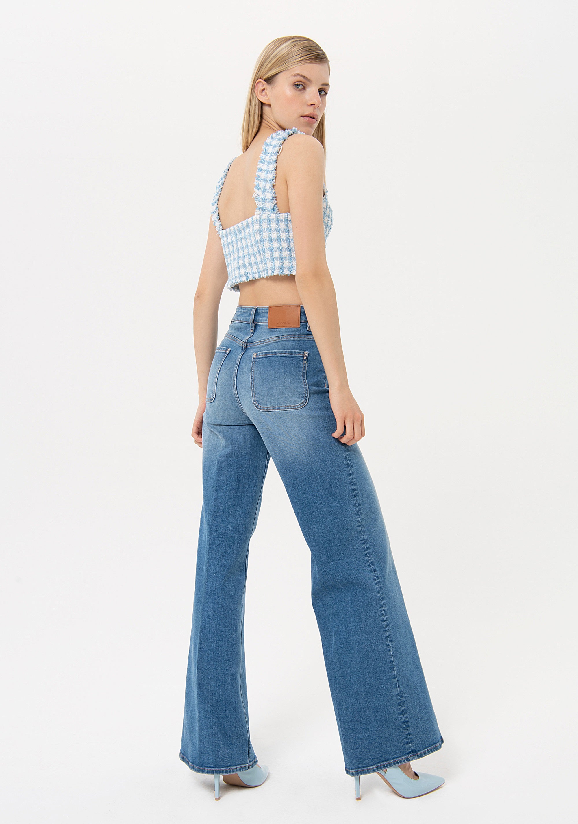 Jeans flare made in denim with middle wash Fracomina FR24SV3006D40102-258-4_0a34d18a-4f0b-4383-8121-135e63ef08b0