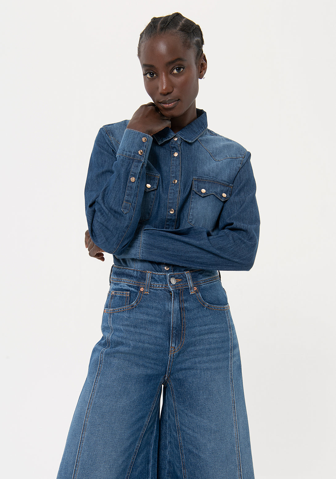 Jeans flare cropped made in denim with middle wash Fracomina FR24SVB005D41902-349-2