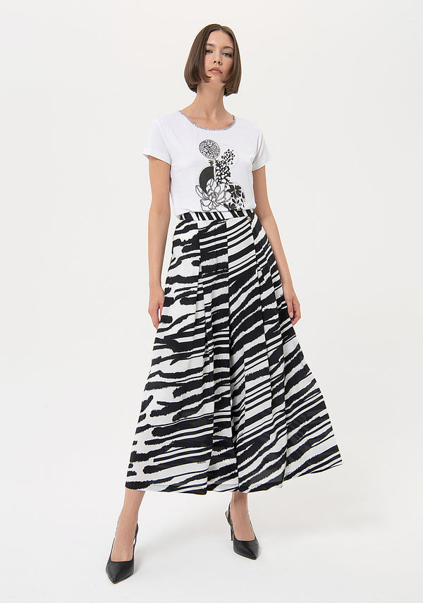 Coulotte pant flare with zebra-striped pattern Fracomina FR24SVB007W583R8-S30-1
