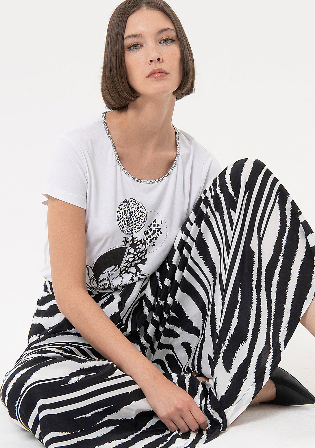 Coulotte pant flare with zebra-striped pattern Fracomina FR24SVB007W583R8-S30-3