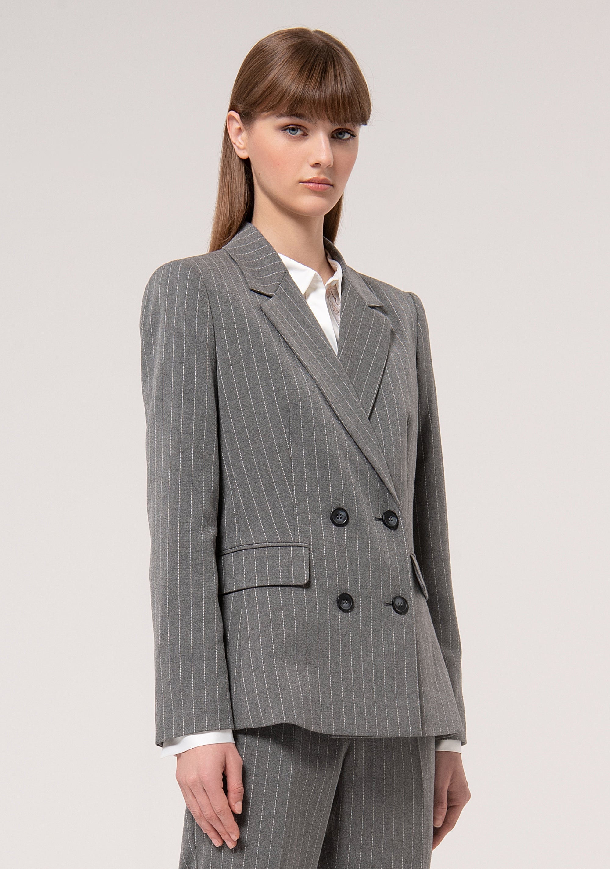 Blazer jacket regular fit double breasted made in pinstriped fabric Fracomina FR24WJ2003W435Q6-156-3