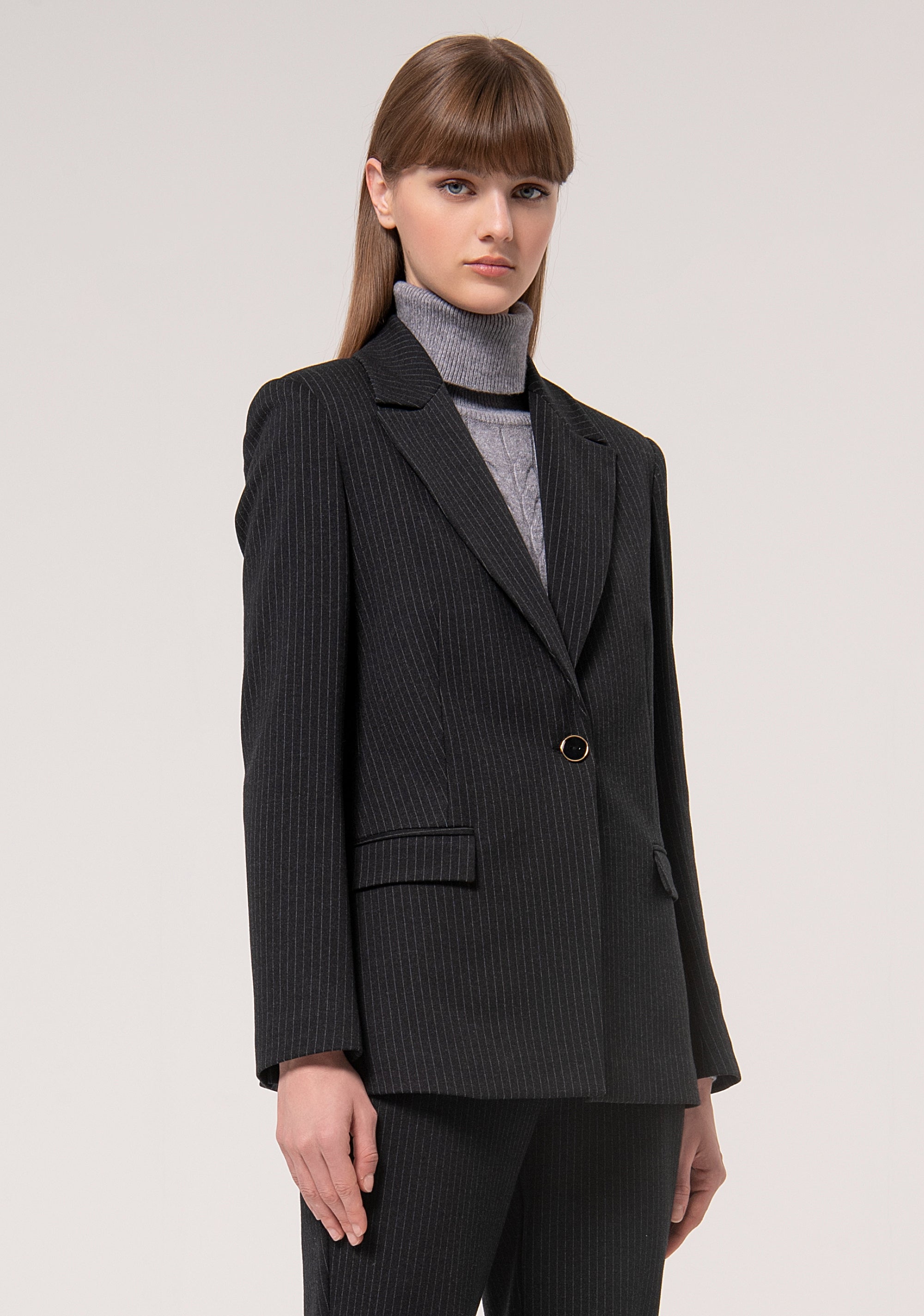 Long blazer jacket regular fit made in pinstriped fabric Fracomina FR24WJ3003W727Q6-121-3