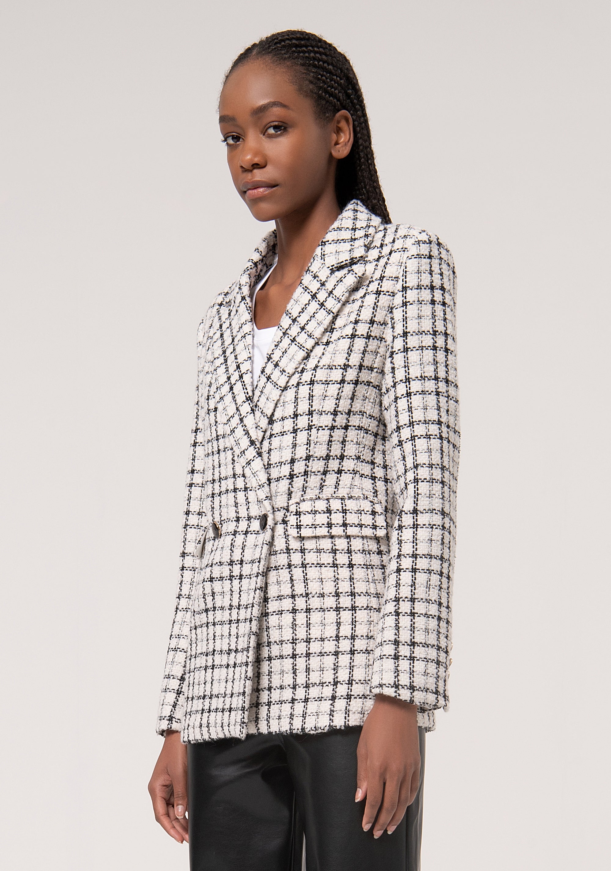 Long blazer jacket regular fit made in tweed with square pattern Fracomina FR24WJ3004W721F8-054-3