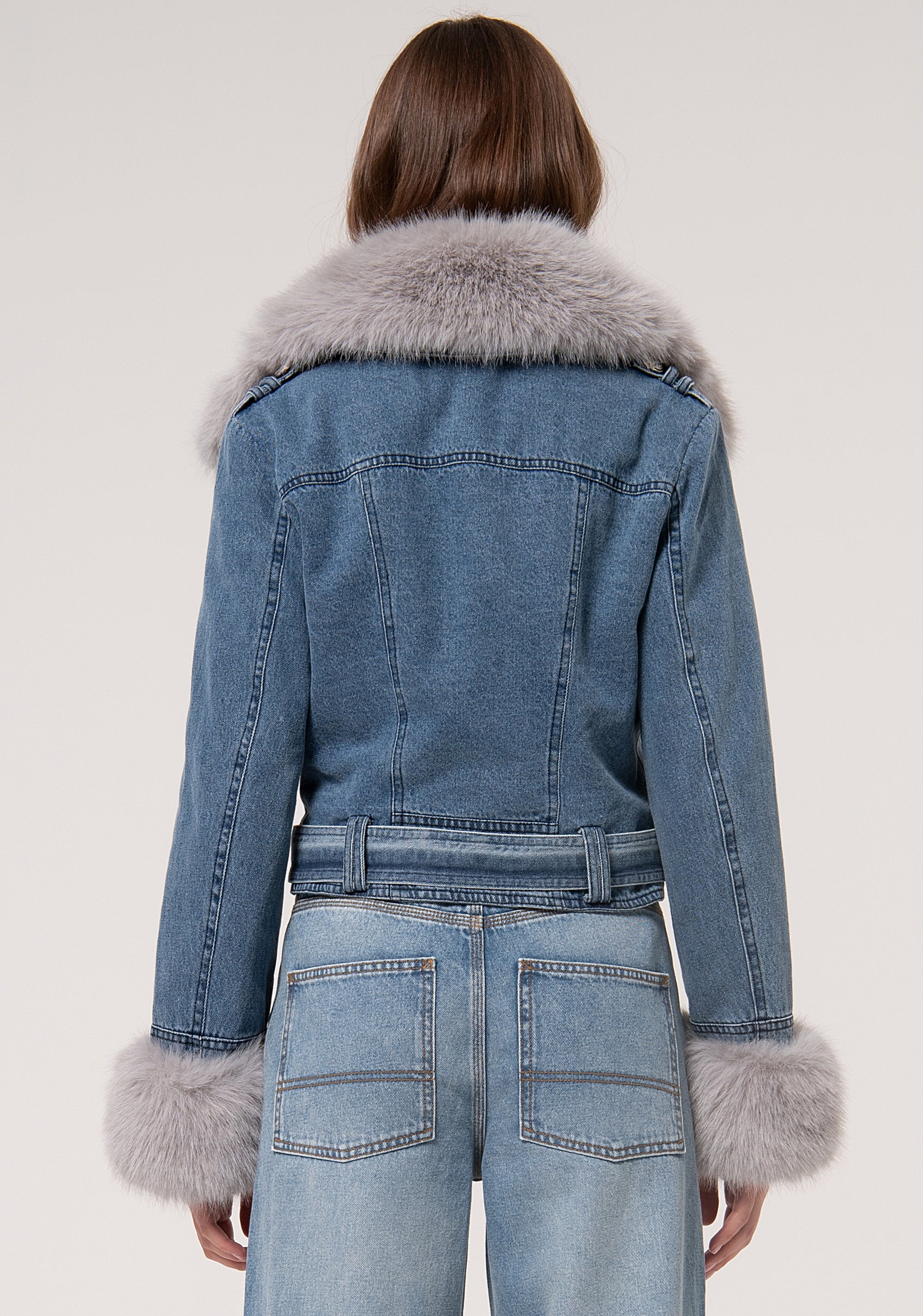 Jacket cropped made in denim with middle wash Fracomina FR24WJ4002D419P2-A99-3