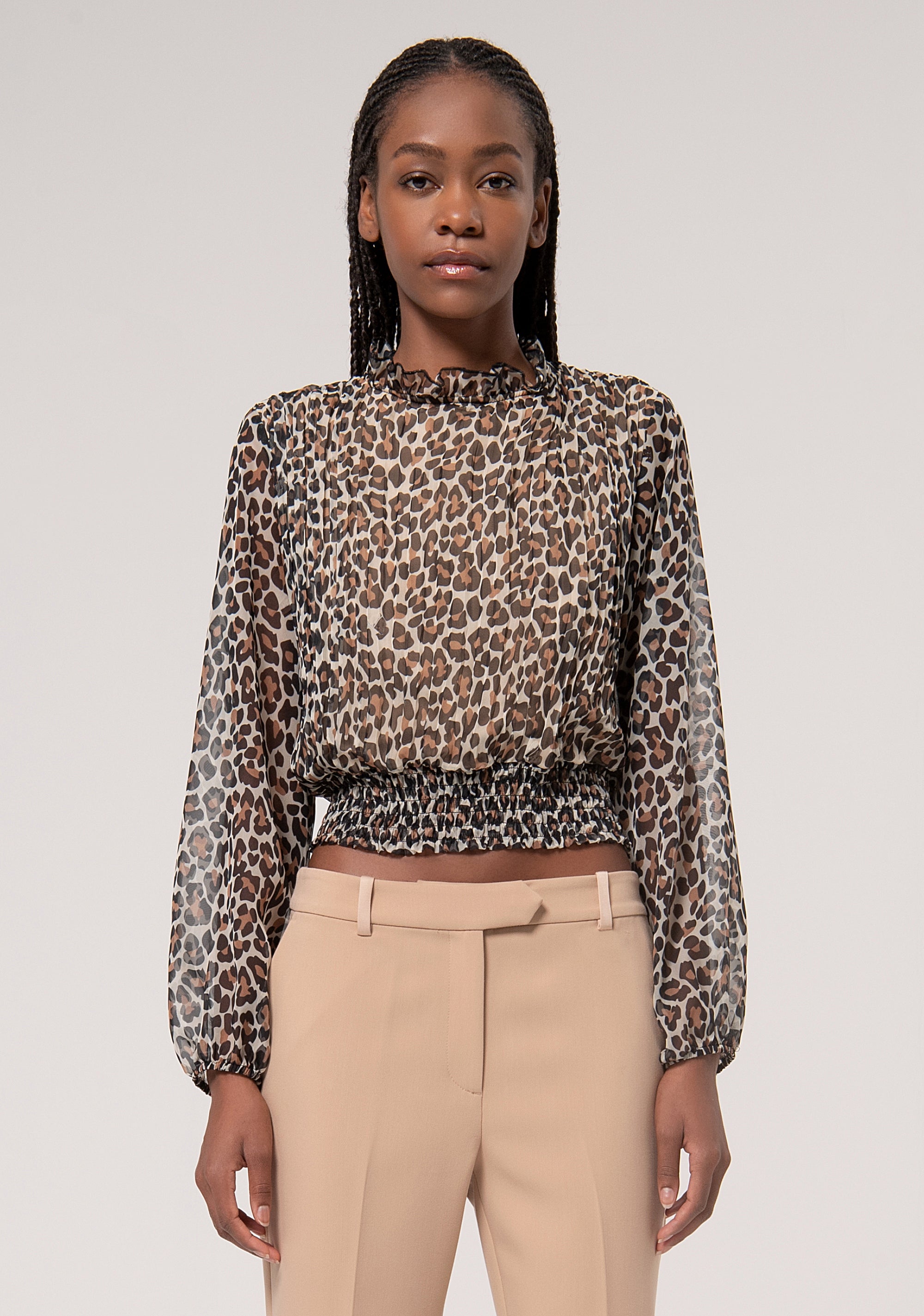 Blouse cropped with plissè effect and animalier pattern Fracomina FR24WT1006W421L7-093-1_0f3df38c-e2b4-4804-bf83-c79894f34ed2