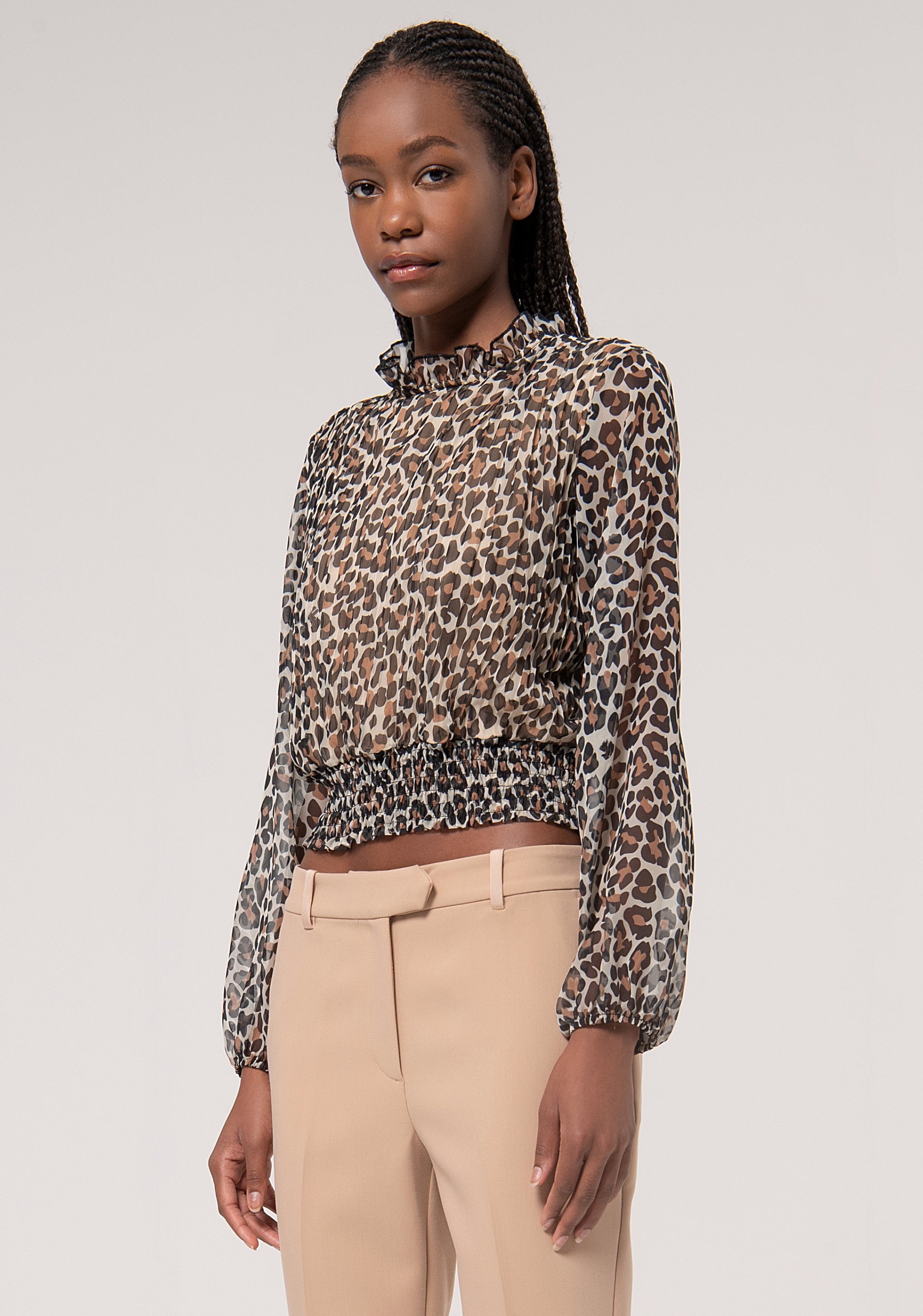 Blouse cropped with plissè effect and animalier pattern Fracomina FR24WT1006W421L7-093-3_e2170080-33fe-40af-80a7-03fc095e2df6