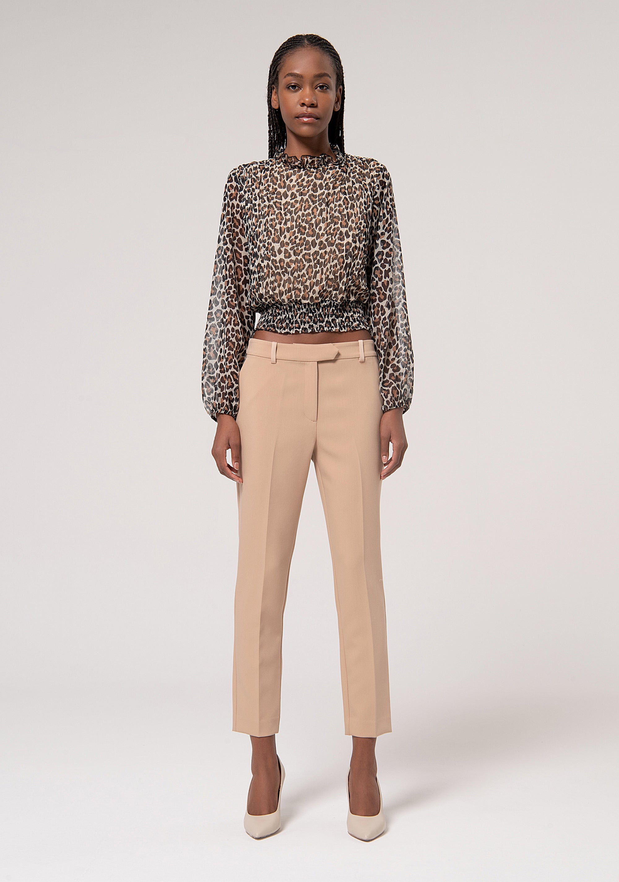 Blouse cropped with plissè effect and animalier pattern Fracomina FR24WT1006W421L7-093-5_372c0199-ccdd-41cf-9887-1da554e39717