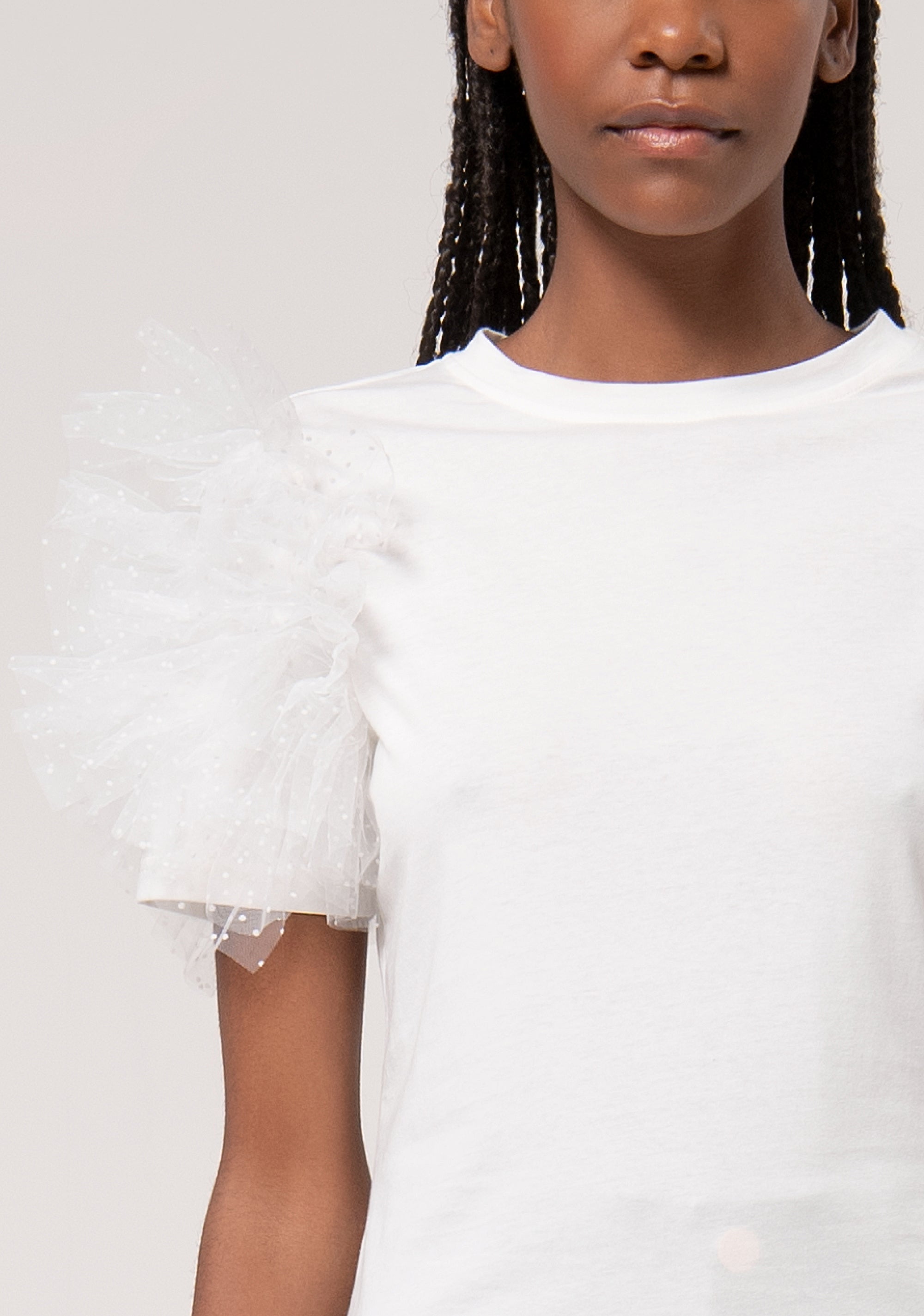 T-shirt regular fit with short sleeves with frills made in plumetis tulle Fracomina FR24WT1021J401S3-278-2