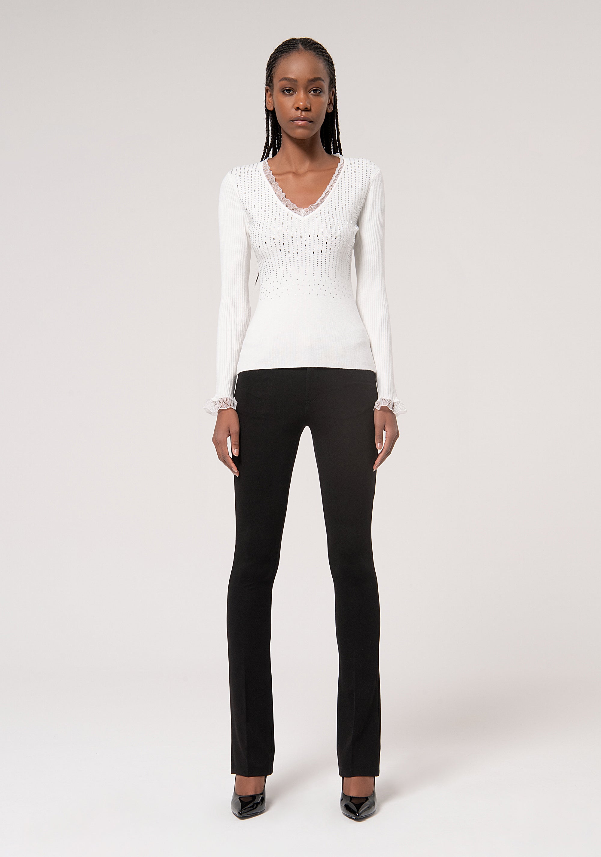 Knitwear slim fit with ribs and shiny strasses Fracomina FR24WT7009K506R9-108-5