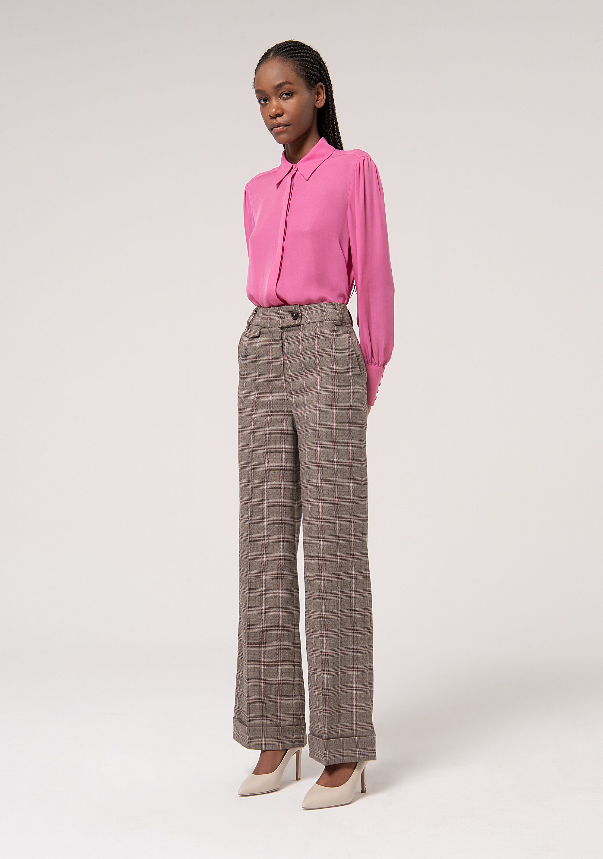 Palazzo pant regular fit made in Prince of Wales fabric Fracomina FR24WV3008W71995-L20-3