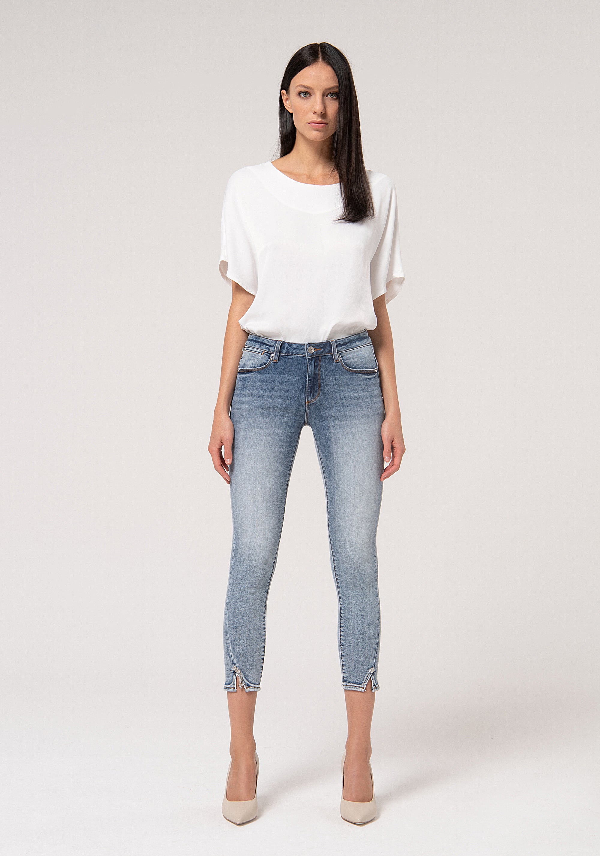 Jeans cropped with shape-up effect made in denim with bleached wash Fracomina FR24WV9002D409R9-S73-1