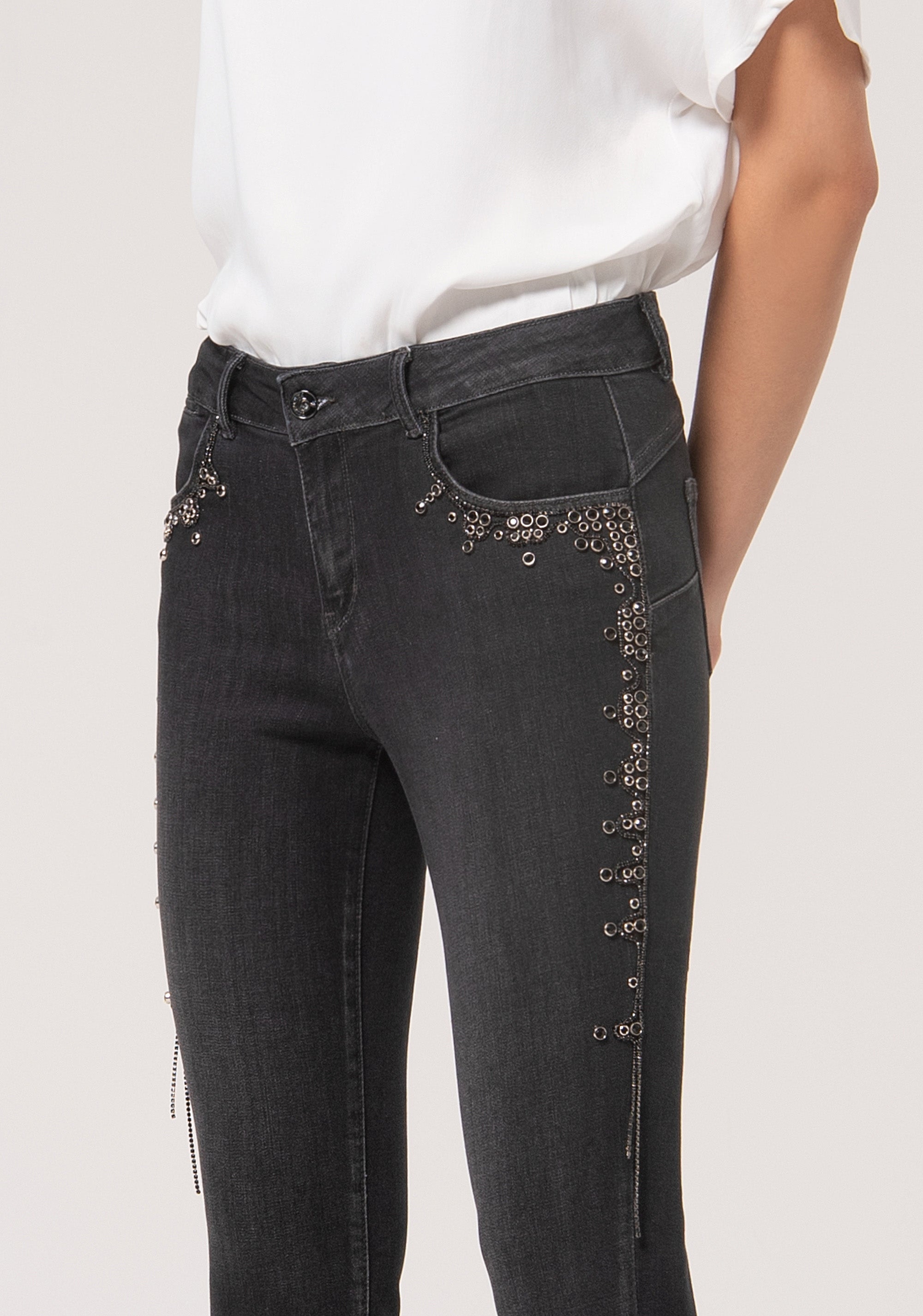 Jeans cropped with shape-up effect made in black denim with dark wash Fracomina FR24WV9002D44904-H21-3