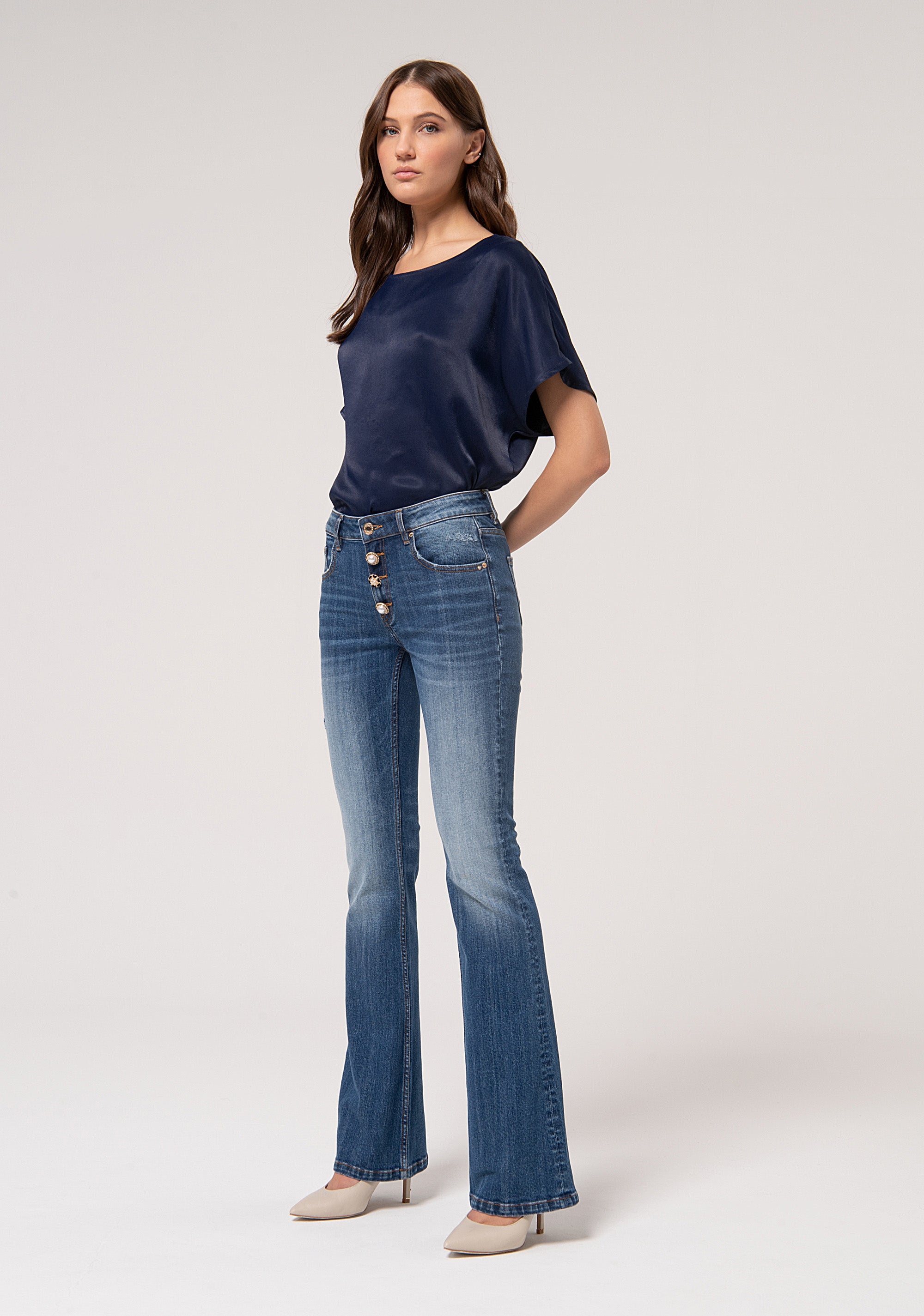 Jeans bootcut made in stretch denim with middle wash Fracomina FR24WVA010D40902-A99-2_54daa403-8b3f-401d-aa11-0a2d0f6f59eb