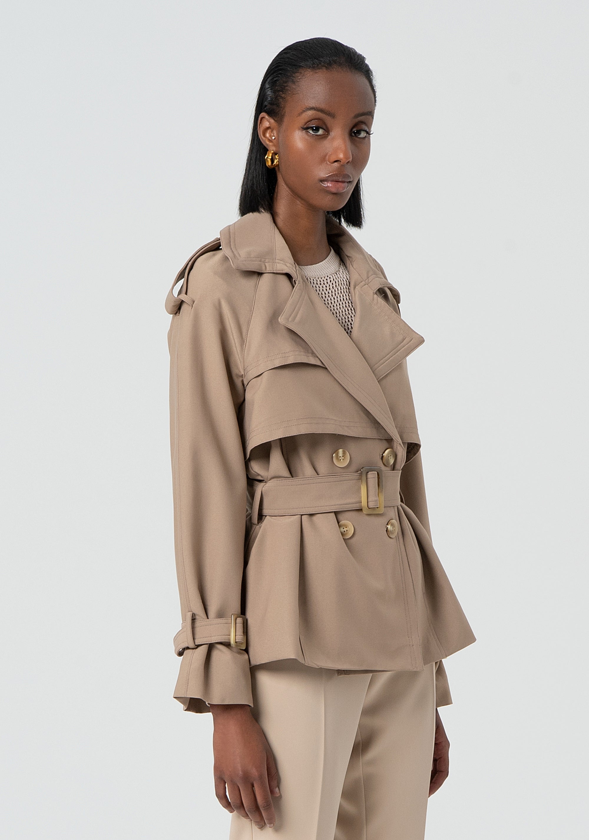 Trench cropped made in technical fabric Fracomina FR25SC7002O41901-208-3