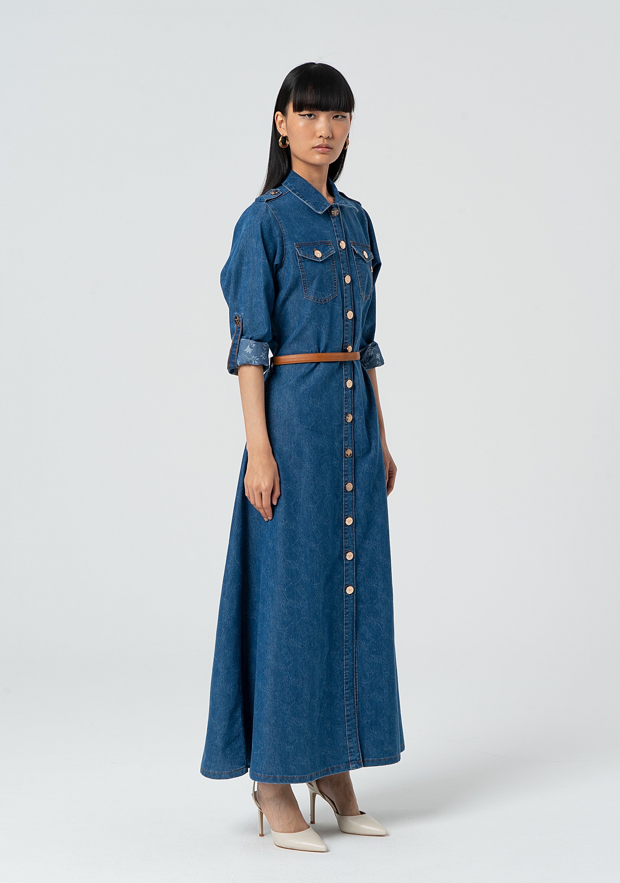 Long chemisier dress made in denim with jacquard effect Fracomina FR25SD4004D417V6-349-3