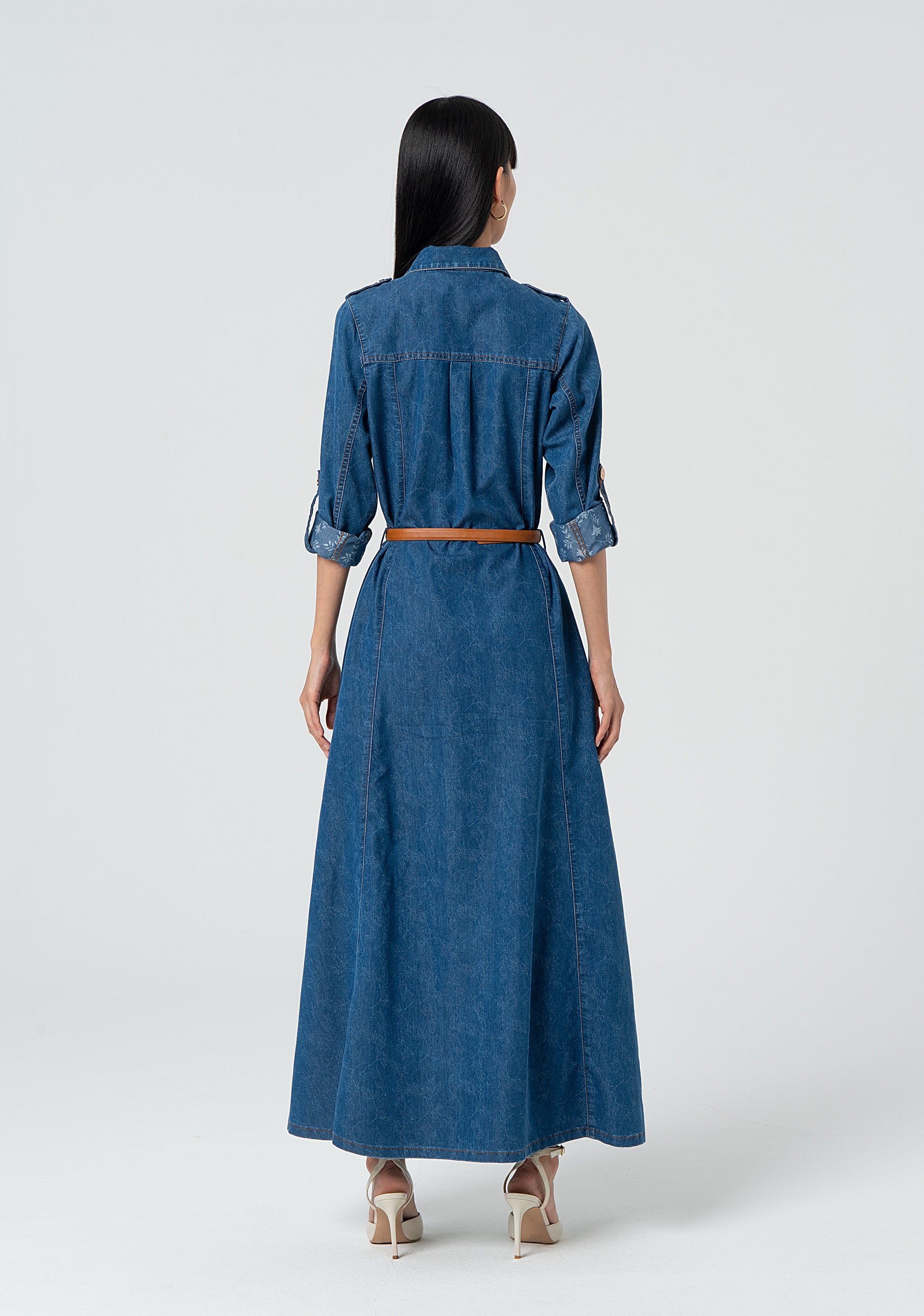 Long chemisier dress made in denim with jacquard effect Fracomina FR25SD4004D417V6-349-4