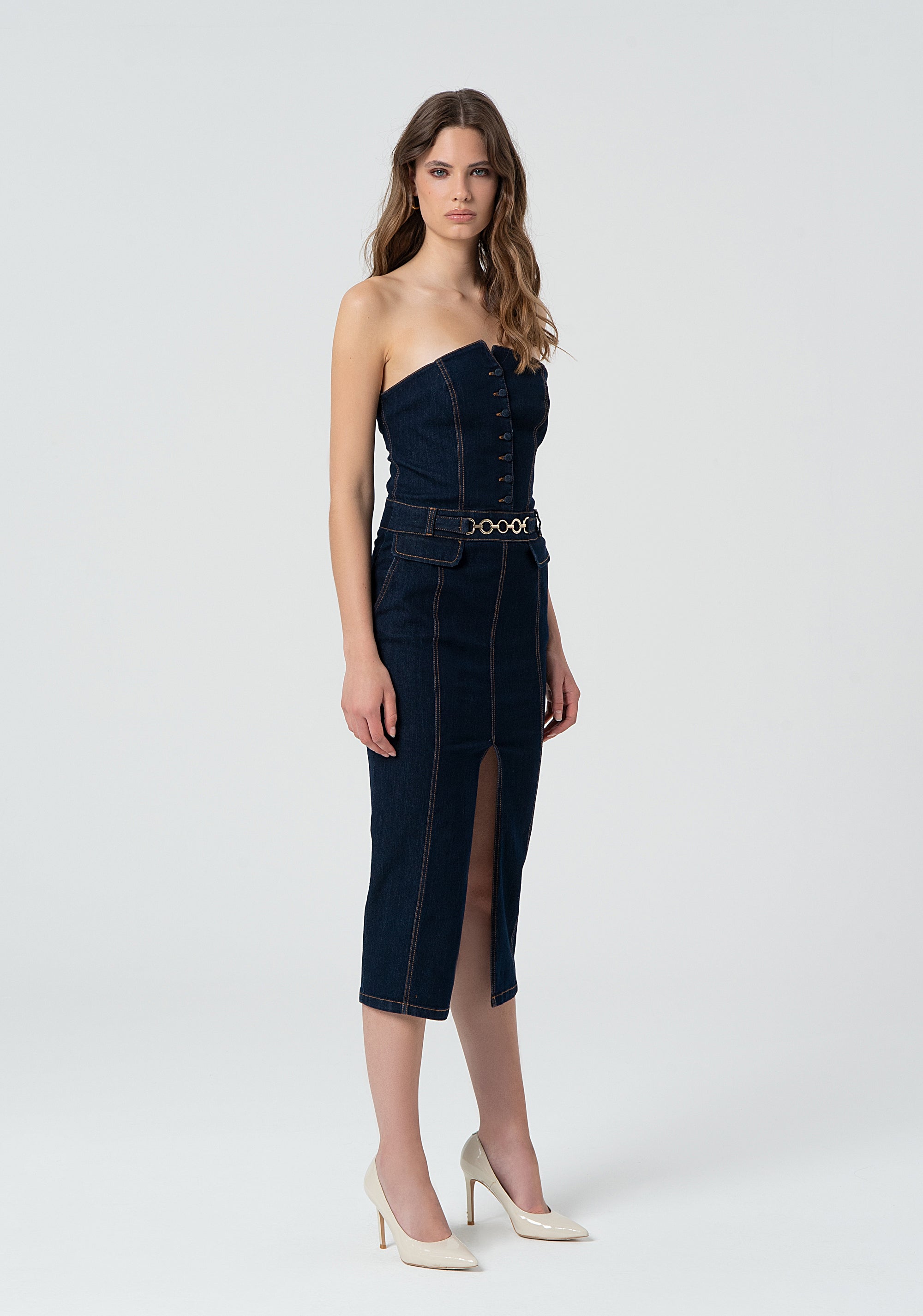 Long dress tight fit made in denim Fracomina FR25SD4010D46093-L23-3