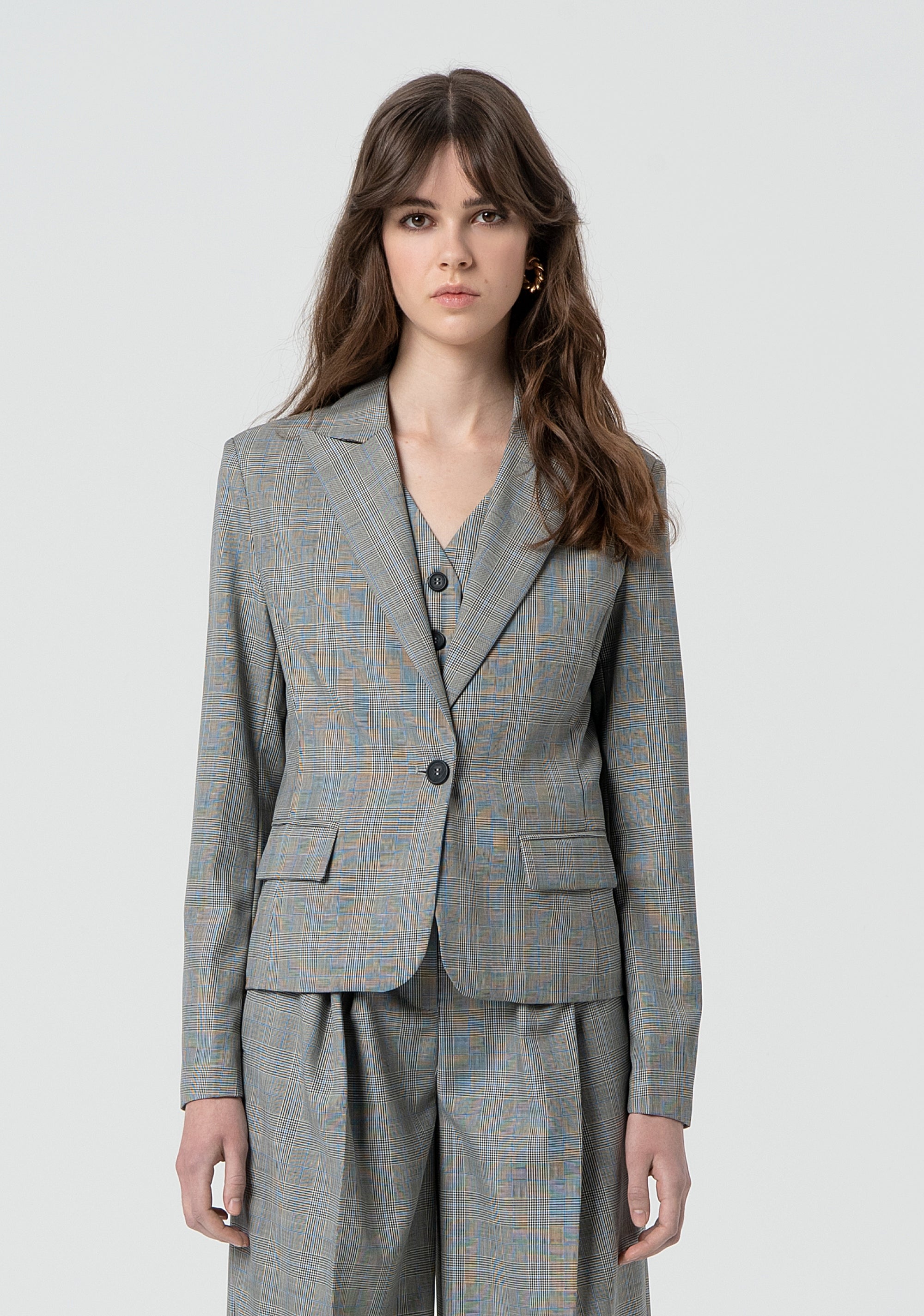 Blazer jacket regular fit single breasted made in Prince of Wales fabric Fracomina FR25SJ1001W75995-210-1