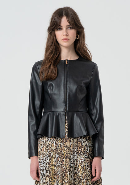 Ameri / ROUND SHORT FAKE LEATHER JACKET