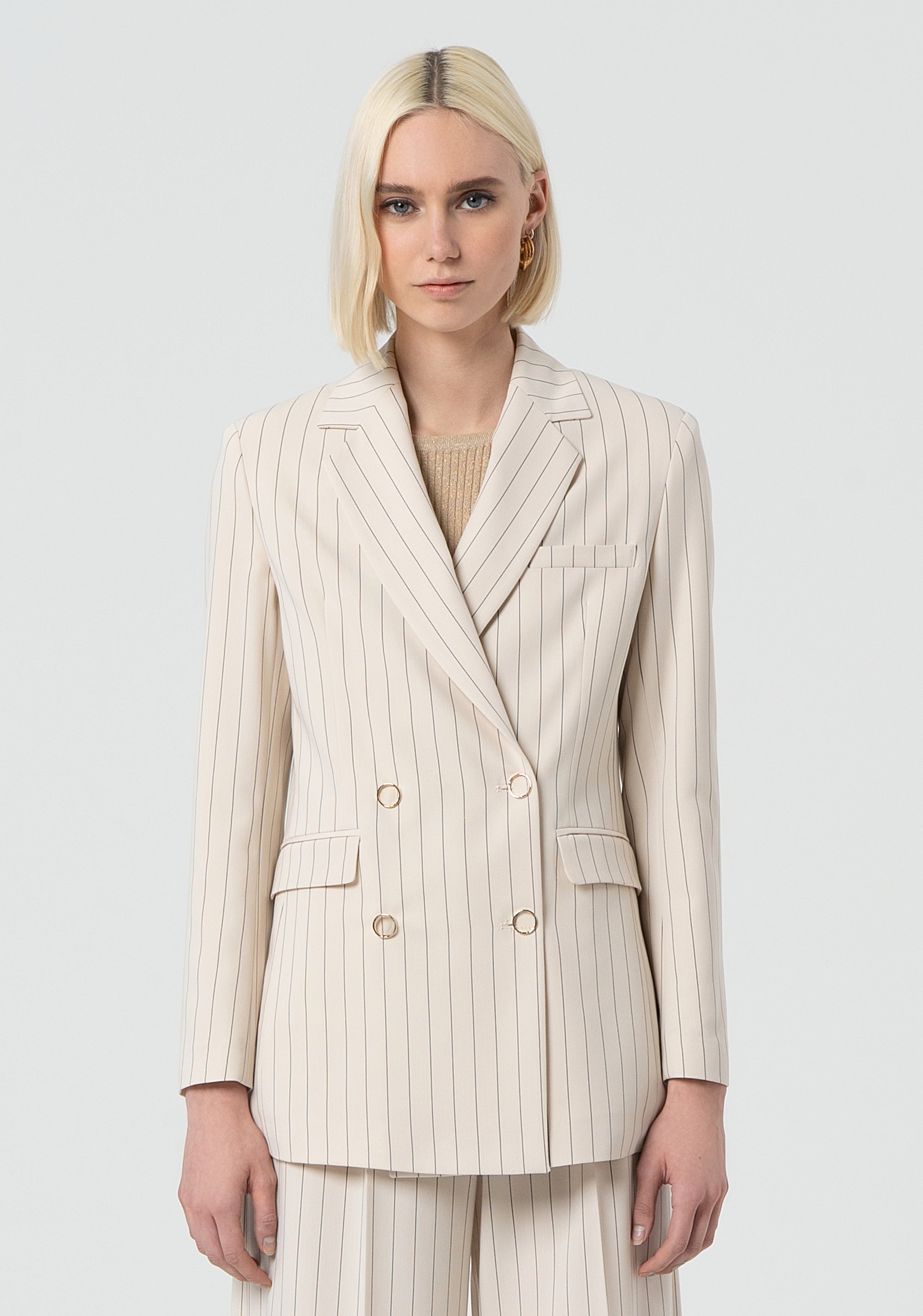 Blazer jacket regular fit double breasted made in pinstriped fabric Fracomina FR25SJ3003W761D4-108-1