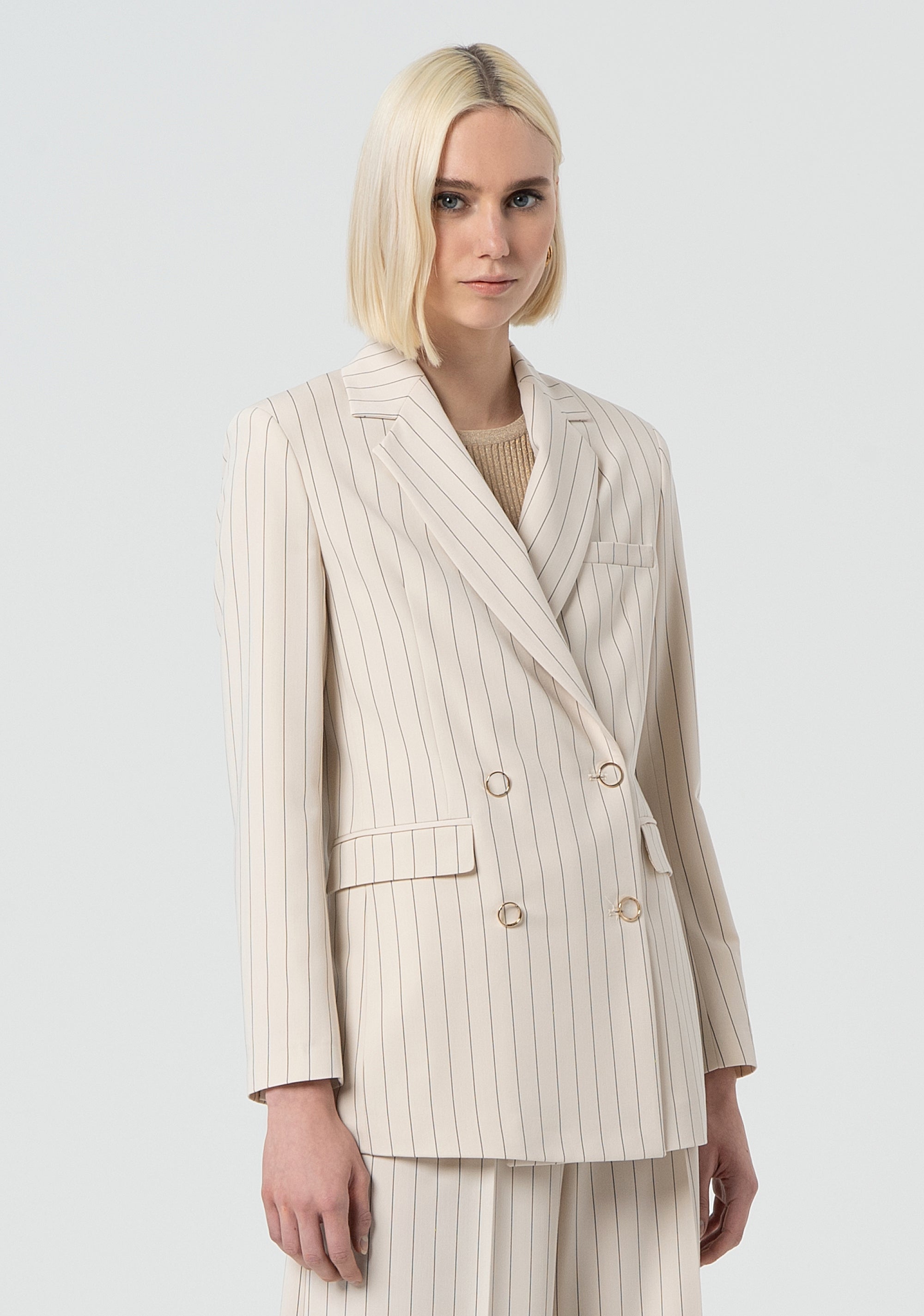 Blazer jacket regular fit double breasted made in pinstriped fabric Fracomina FR25SJ3003W761D4-108-3