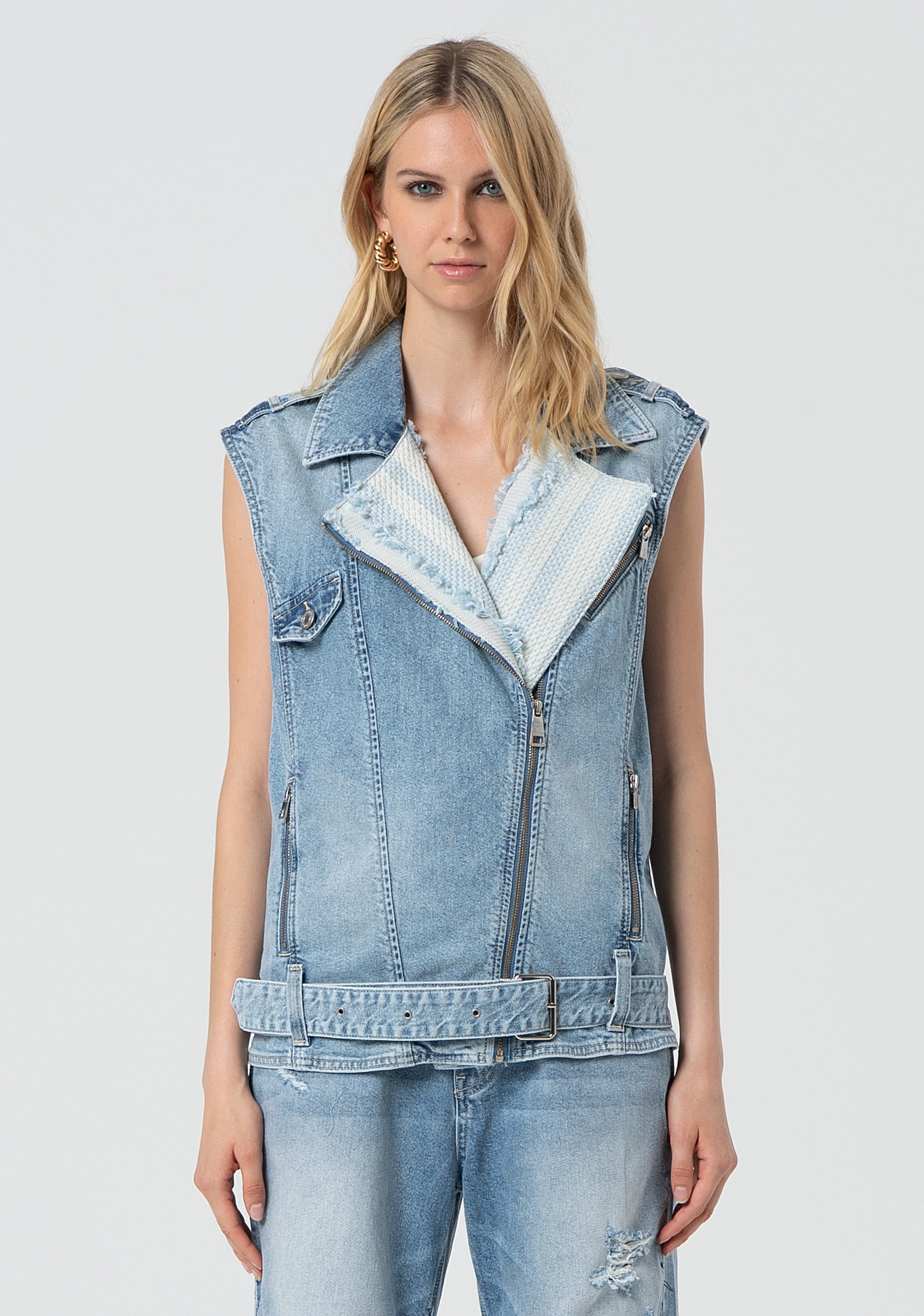 Gilet regular fit made in denim with bleached wash Fracomina FR25SJ5010D450S9-337-1