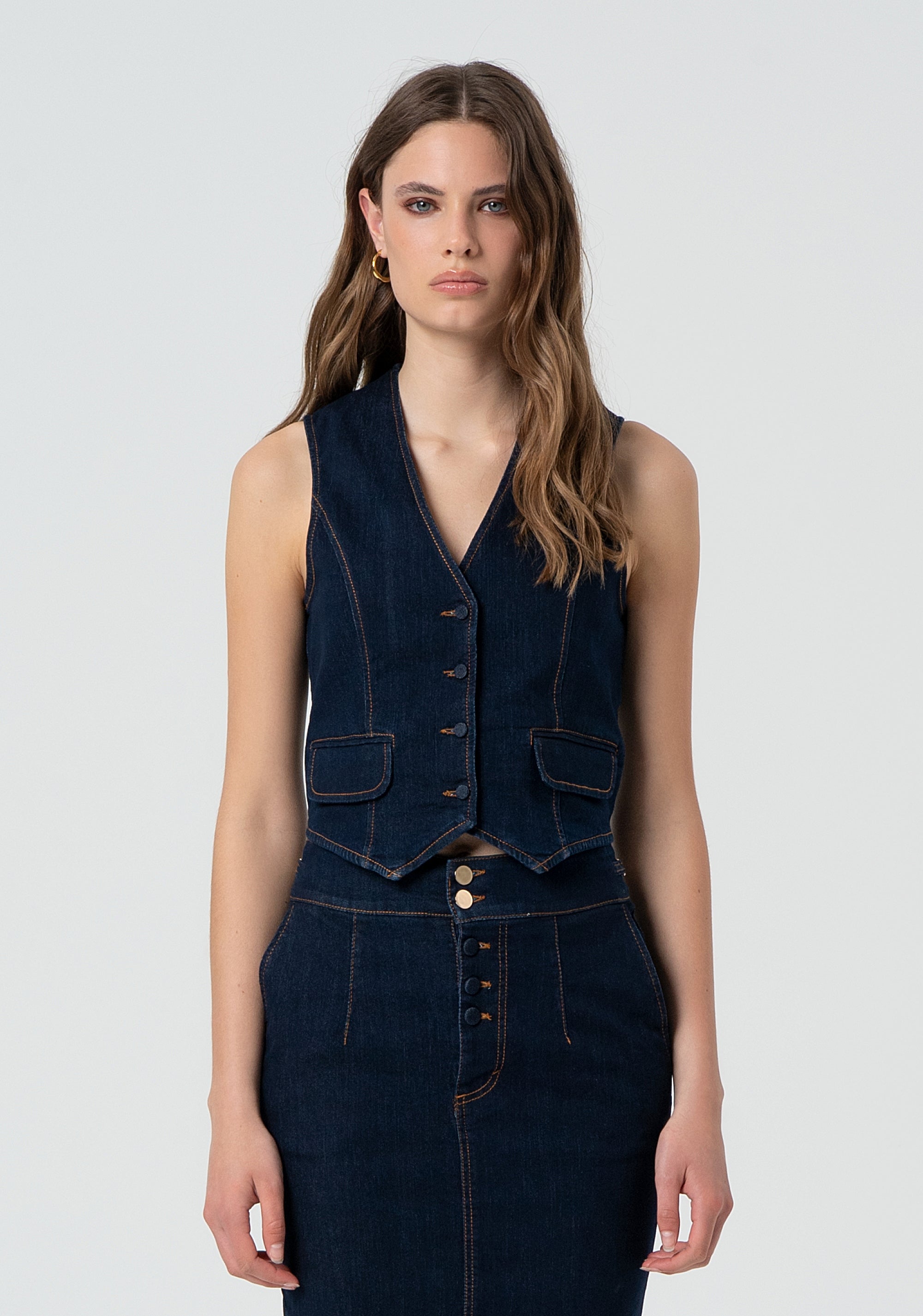 Gilet regular fit made in denim with dark wash Fracomina FR25SJ5024D46093-L23-1