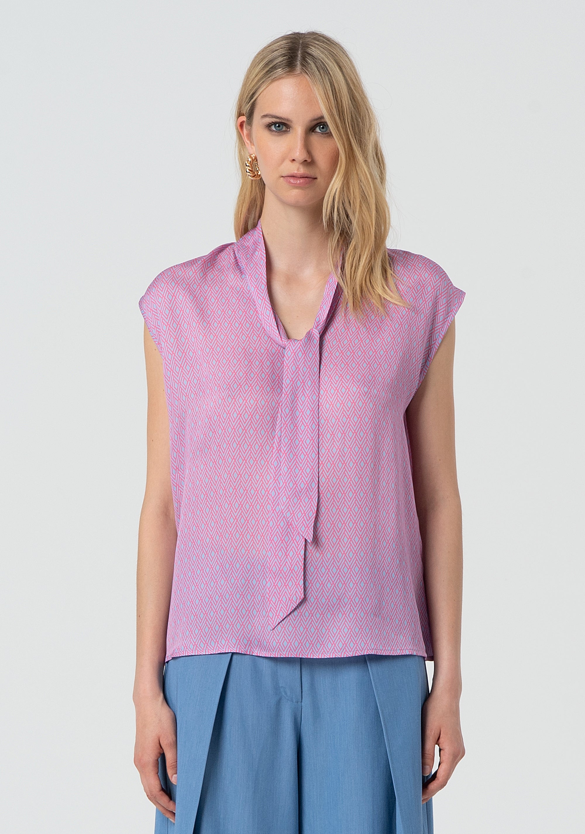 Sleeveless blouse with geometrical pattern Fracomina FR25ST1011W774J7-T14-1