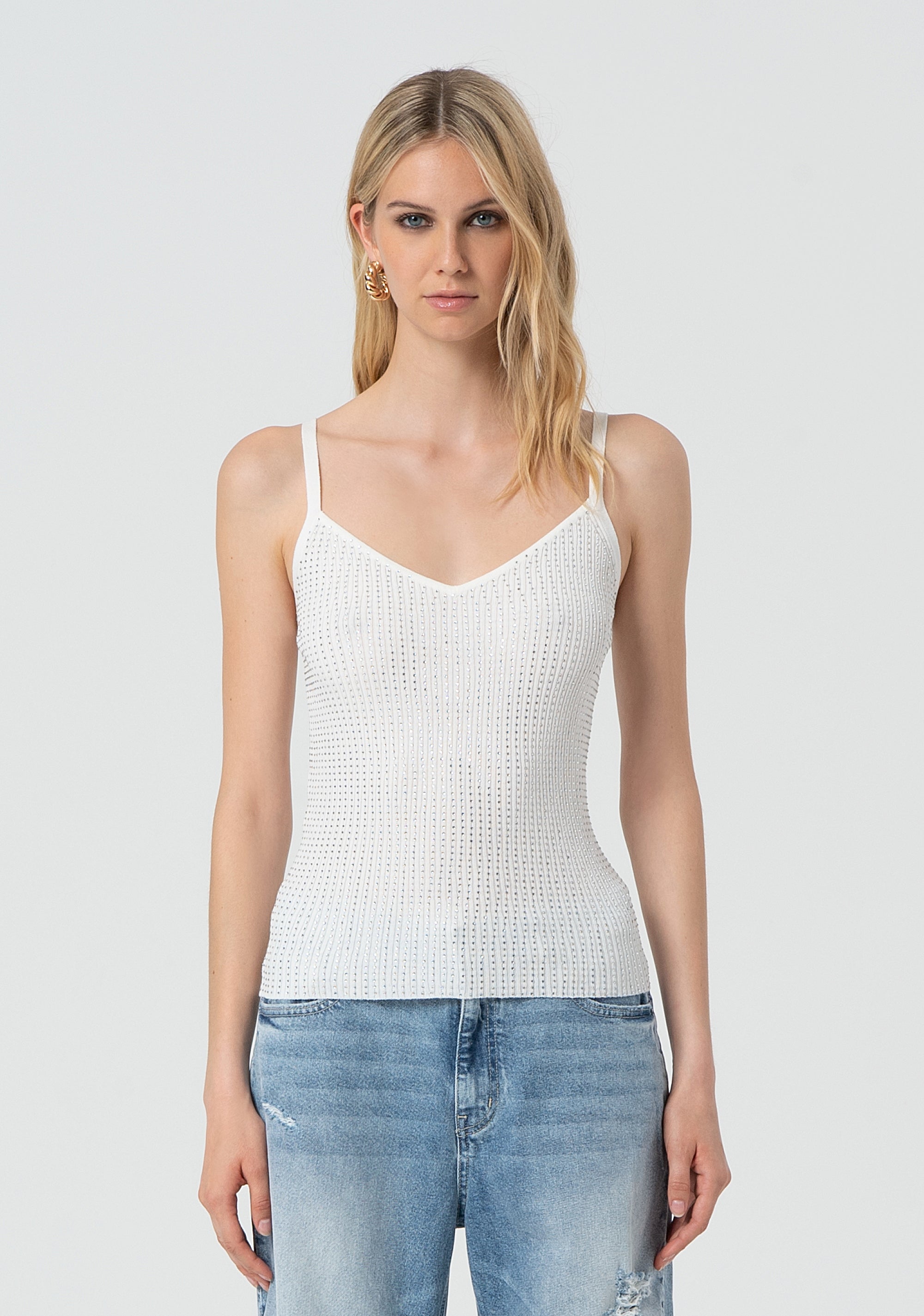 Knitted tank top with strasses Fracomina FR25ST4006K410J9-108