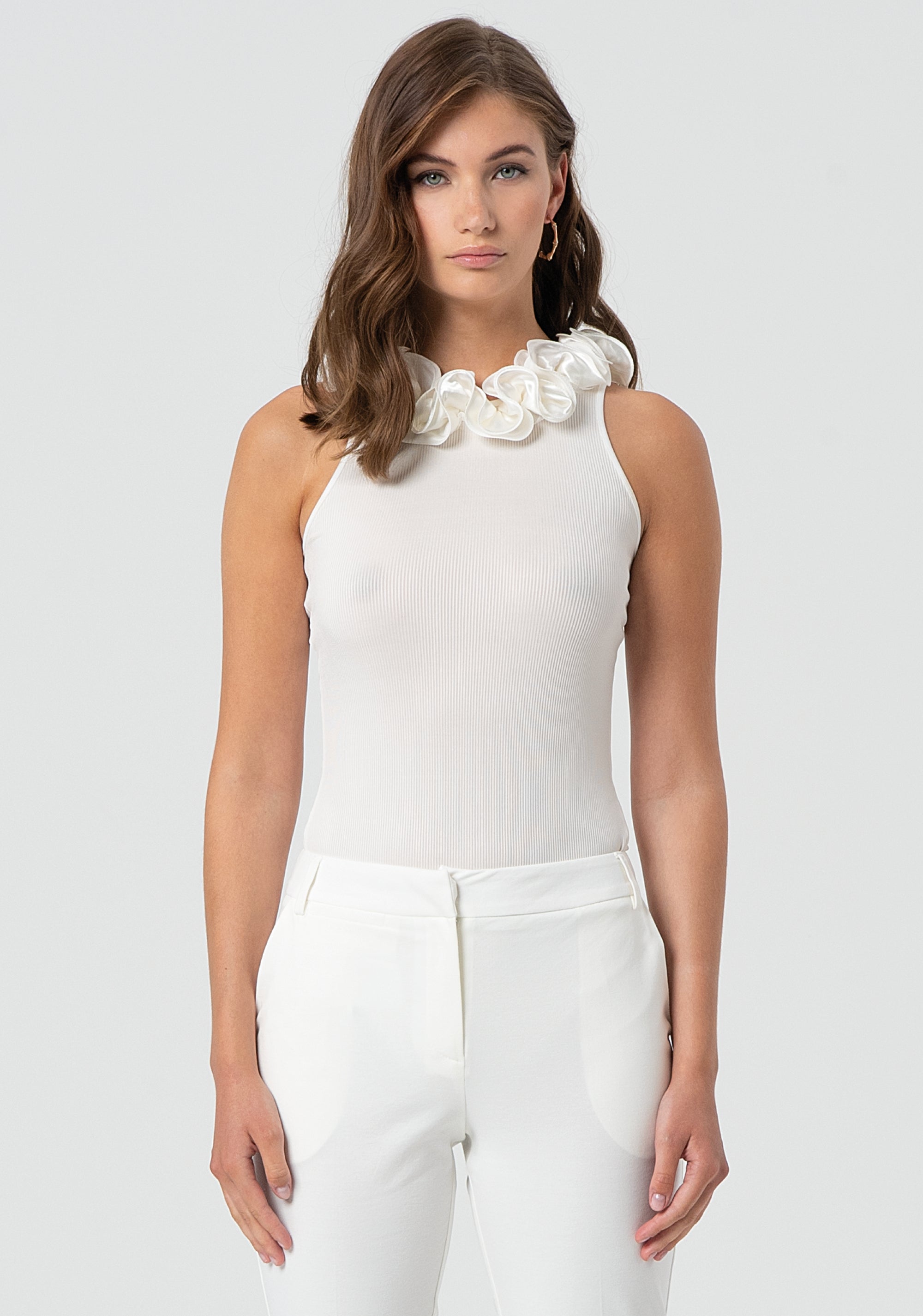 Sleeveless bodysuit with 3D floral neckline Fracomina FR25ST5004J46301-108