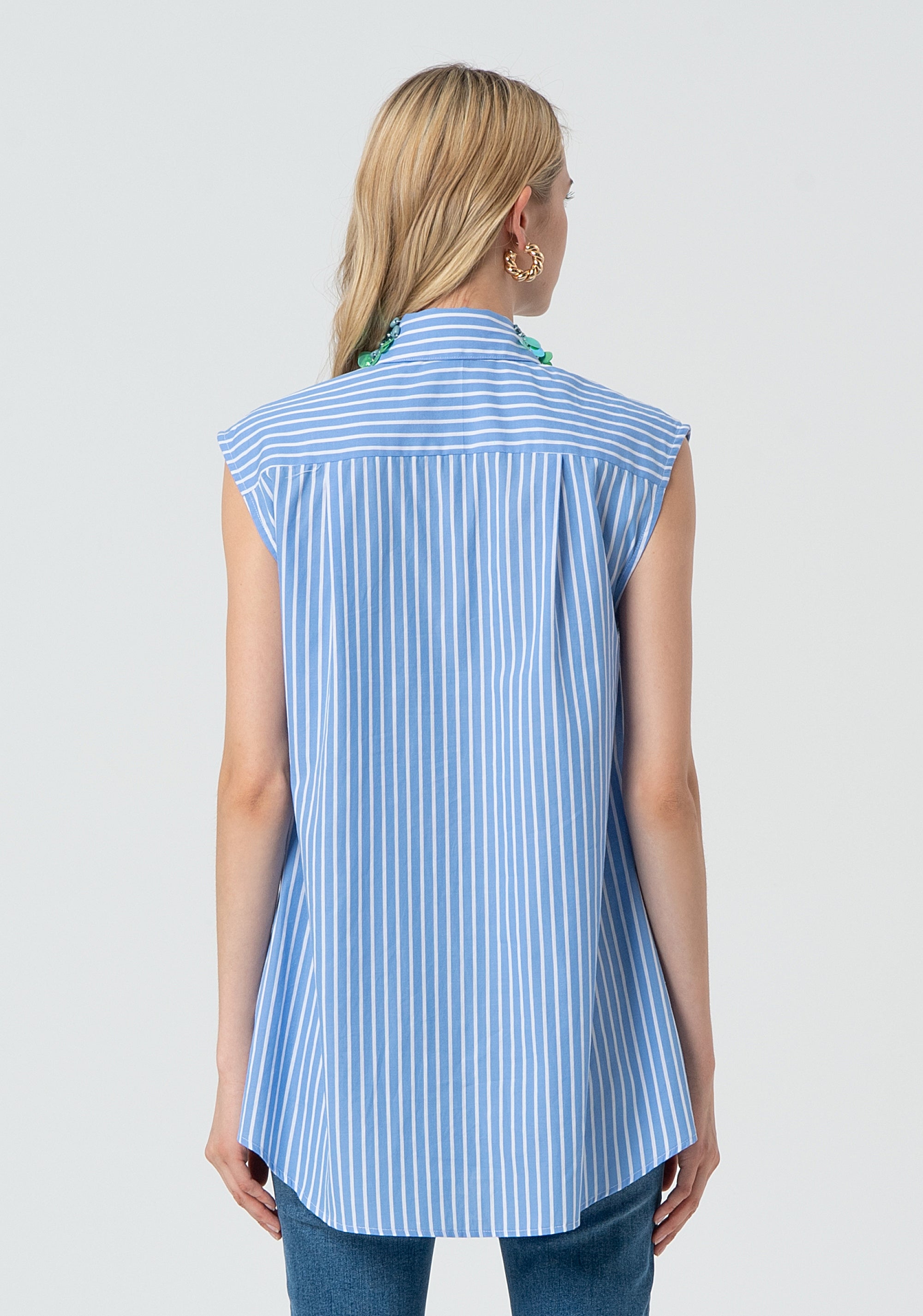 Long sleeveless shirt made in popeline with stripes Fracomina FR25ST6011W400N8-M02-4